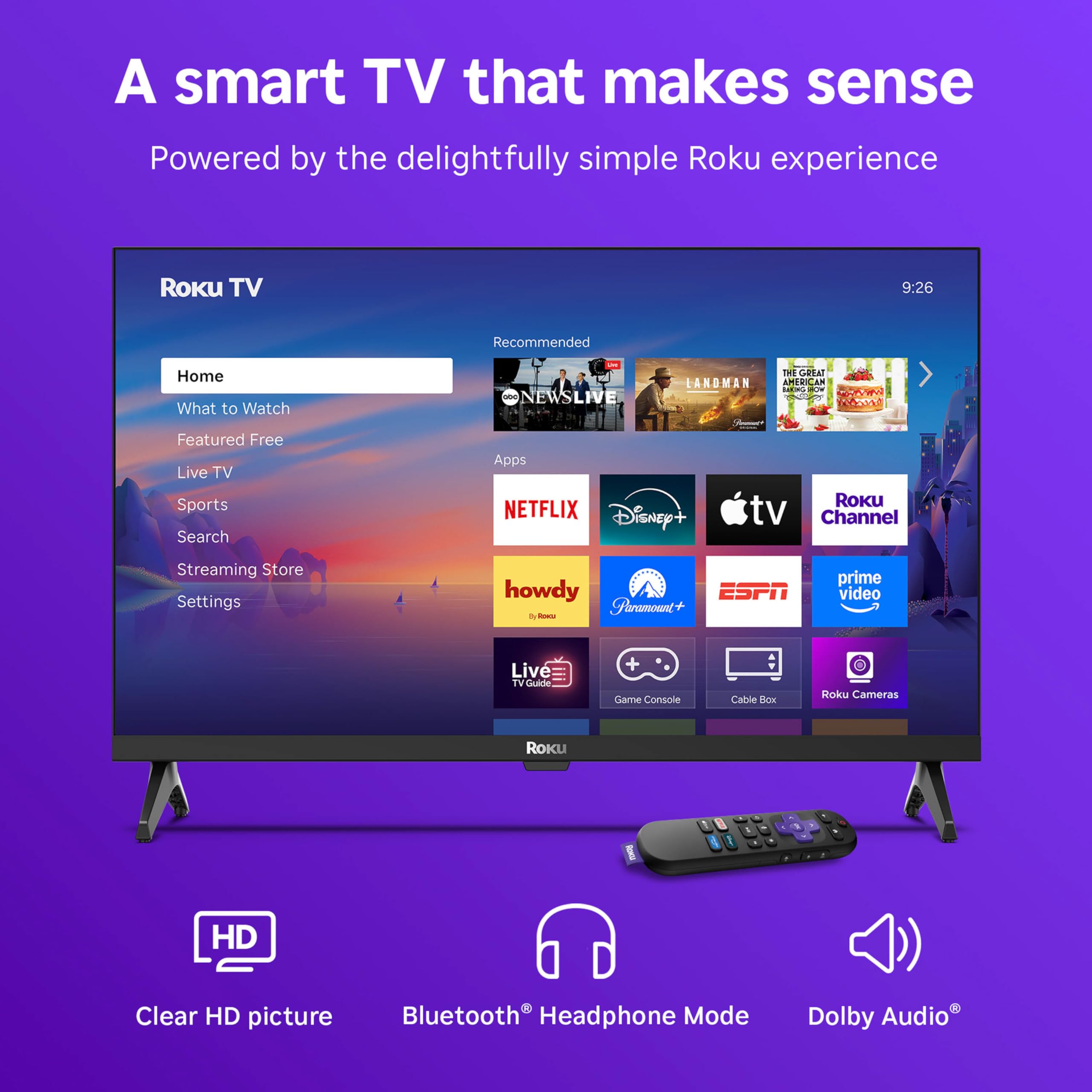 Roku Smart TV 2025 – 24-Inch Select Series, 720p HD TV – Roku TV with Voice Remote – Flat Screen LED Television with Wi-Fi for Streaming Live Local News, Sports, Family Entertainment