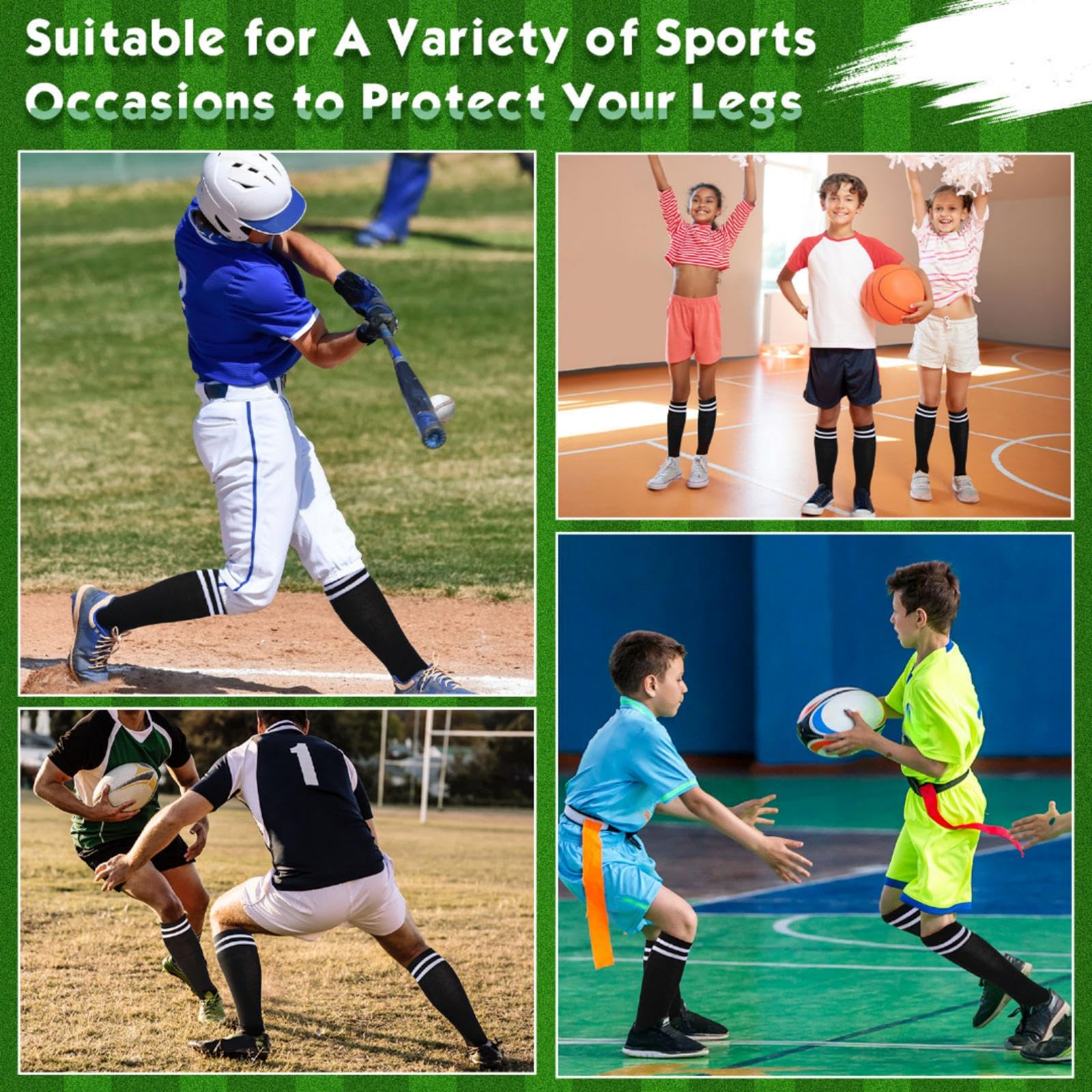 Hercicy 30 Pairs Kids Soccer Socks Sport Team Knee High Football Socks Athletic Striped Hockey Socks for 5-12 Years