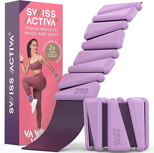 Swiss Activa+ Juego de 2 pesas de muñeca y tobillo de 1 libra, pesas de pierna para mujer, pesas de tobillo ajustables, pulseras con peso, peso de