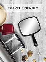 Vista 6 de OMIRO Espejo de mano de 9.3 pulgadas de largo x 6.6 pulgadas de ancho, espejo de mano negro con mango