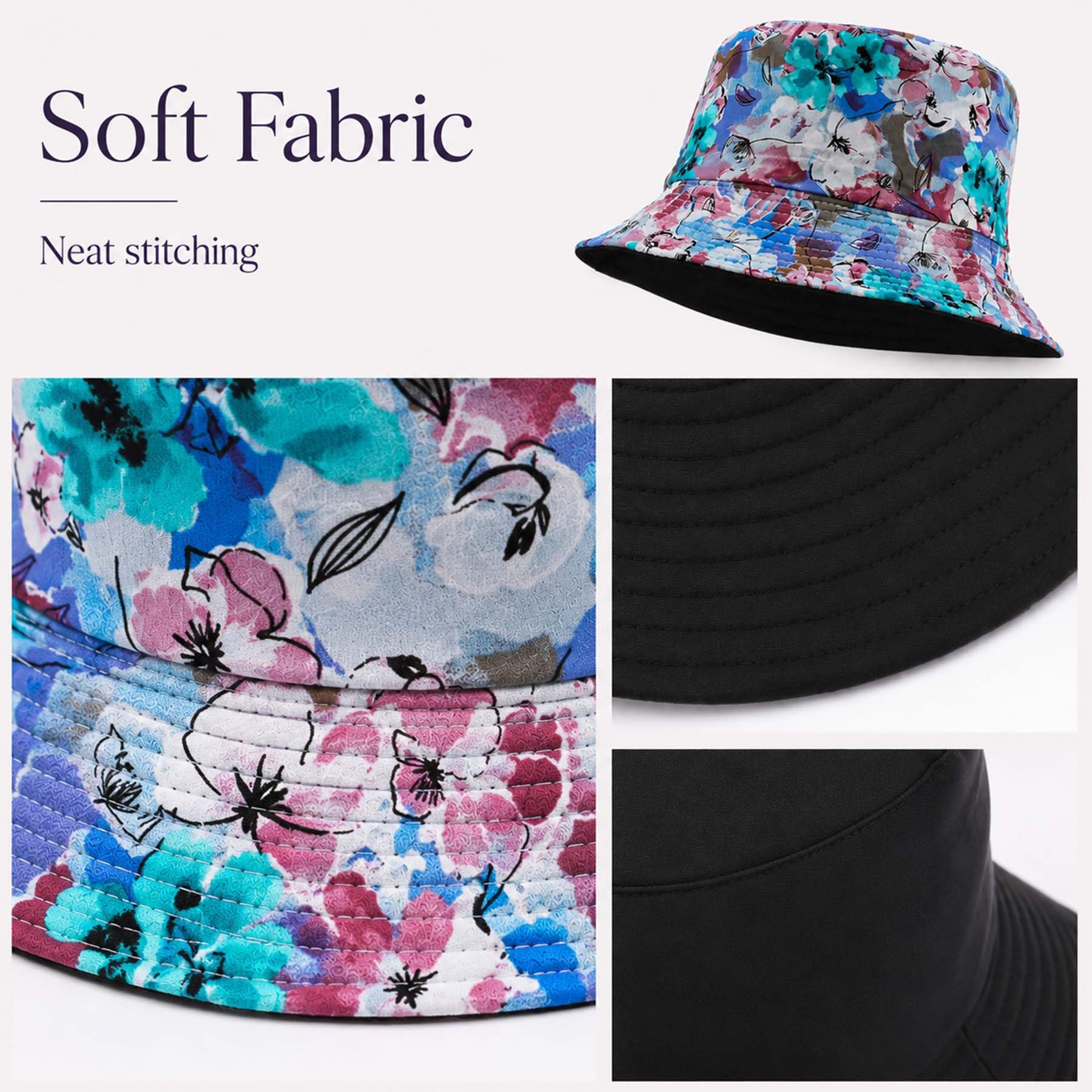 Feng Shui， Chapeaux de Seau pour Femmes - Chapeau de Seau de pêcheur d'extérieur d'été Pliable réversible Chapeau de Seau de Soleil de Plage en Coton pour Les Adolescents
