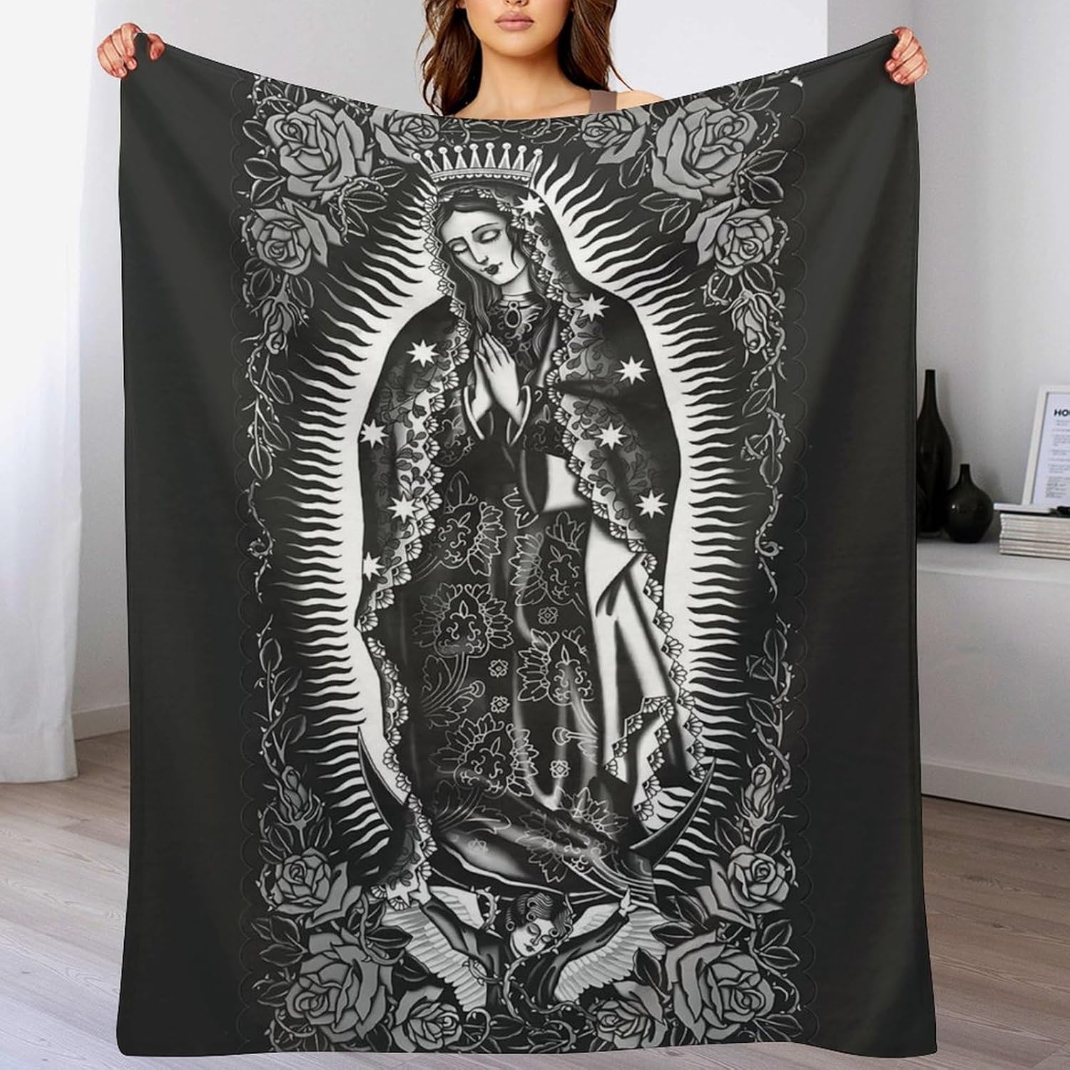 Throw Blanket for Couch Virgen De Guadalupe Our Lady of Virgin Mary Christmas Lightweight Warm Blankets for Sofa Bed Cozy Microfiber Ultra-Soft Blanket 60"x80"