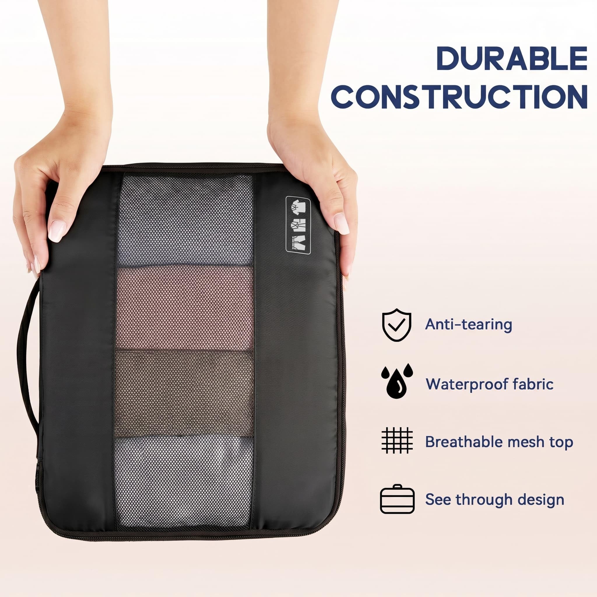 MURISE Organizer do Walizki, zestaw 8 Sztuk, Packing Cubes na wakacje i podróże, Organizer Podróżny do Walizki, z workiem na buty, Kosmetyczką, Systemem Organizacji, Niezbędne w podróży, Czarny