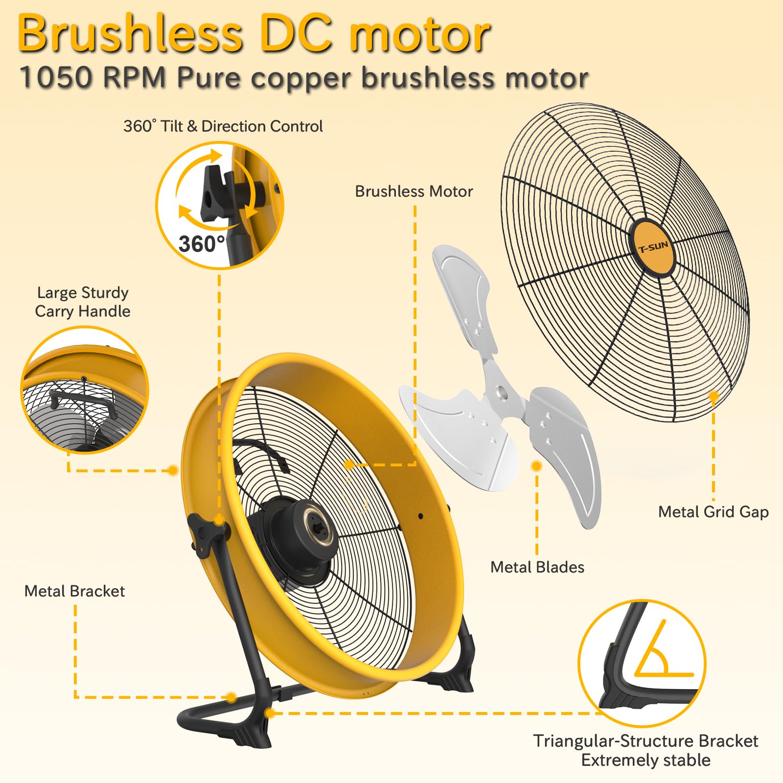 Ventilateur de Sol 40CM, Ventilateur Rechargeable avec 15600mAh, Portable Ventilateur sur Pied Silencieux, Réglage Continu de la Vitesse, Inclinable 360°, pour Garage, Rénovation, Camping, Chantier