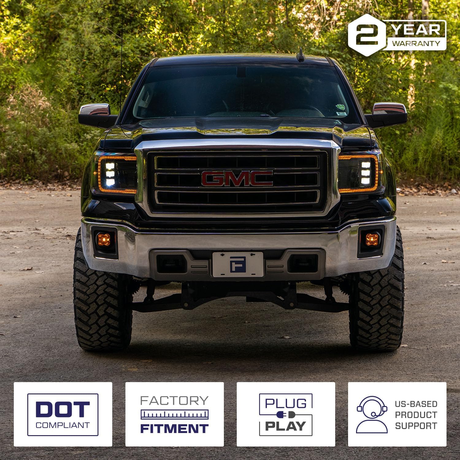 Form Lighting Sequential LED Projector Headlights with Amber DRL compatible with GMC Sierra 1500/2500/3500 2014-2018 (pair)