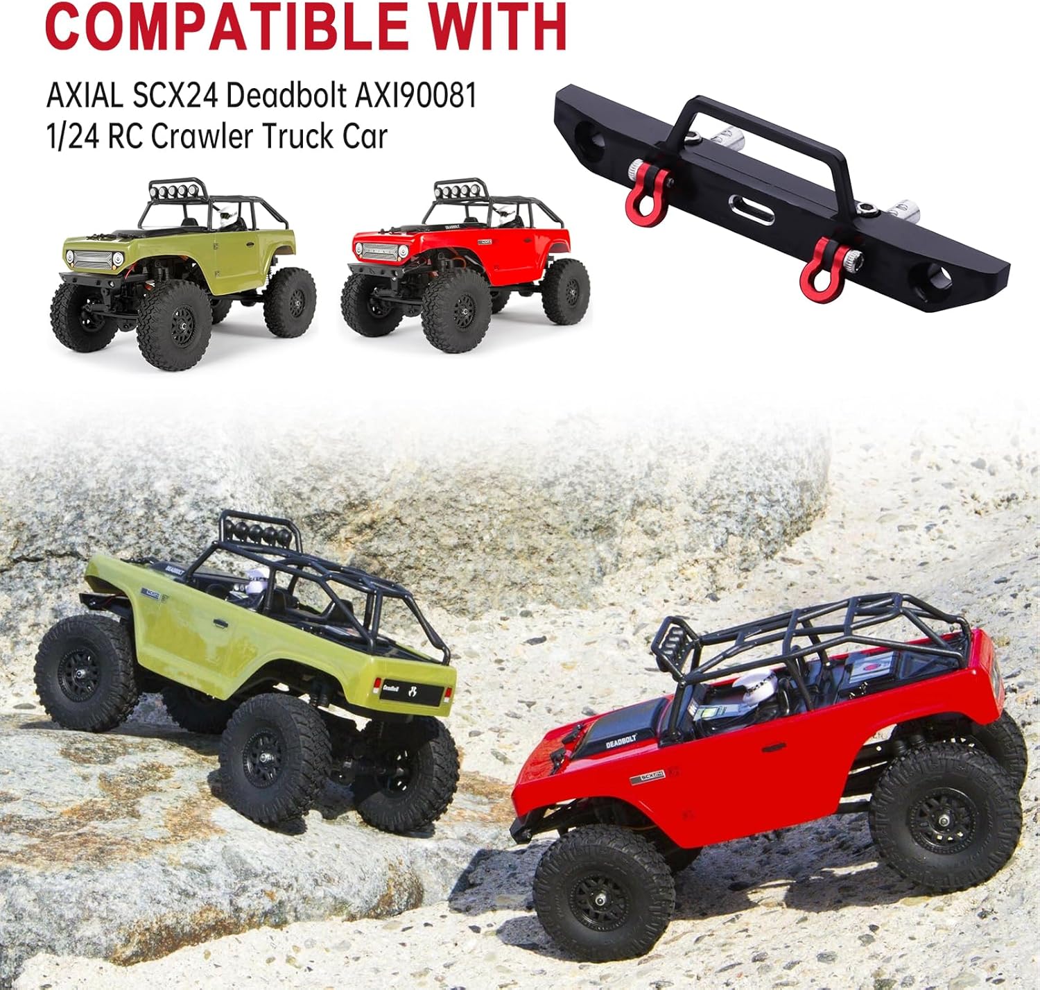 HobbyPark Metal Aluminum Front Bumper with D-Ring Tow Shackle, Replacement for Axial SCX24 1/24 RC Crawler Car