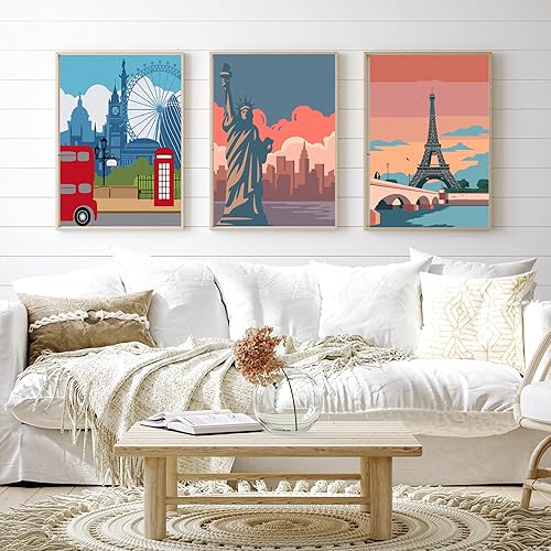 Miniatura 9 de cupmod Paquete de 6 kits de pintura por números para adultos principiantes, pintura acrílica bohemia fácil por números, kits de pintura de acuarela