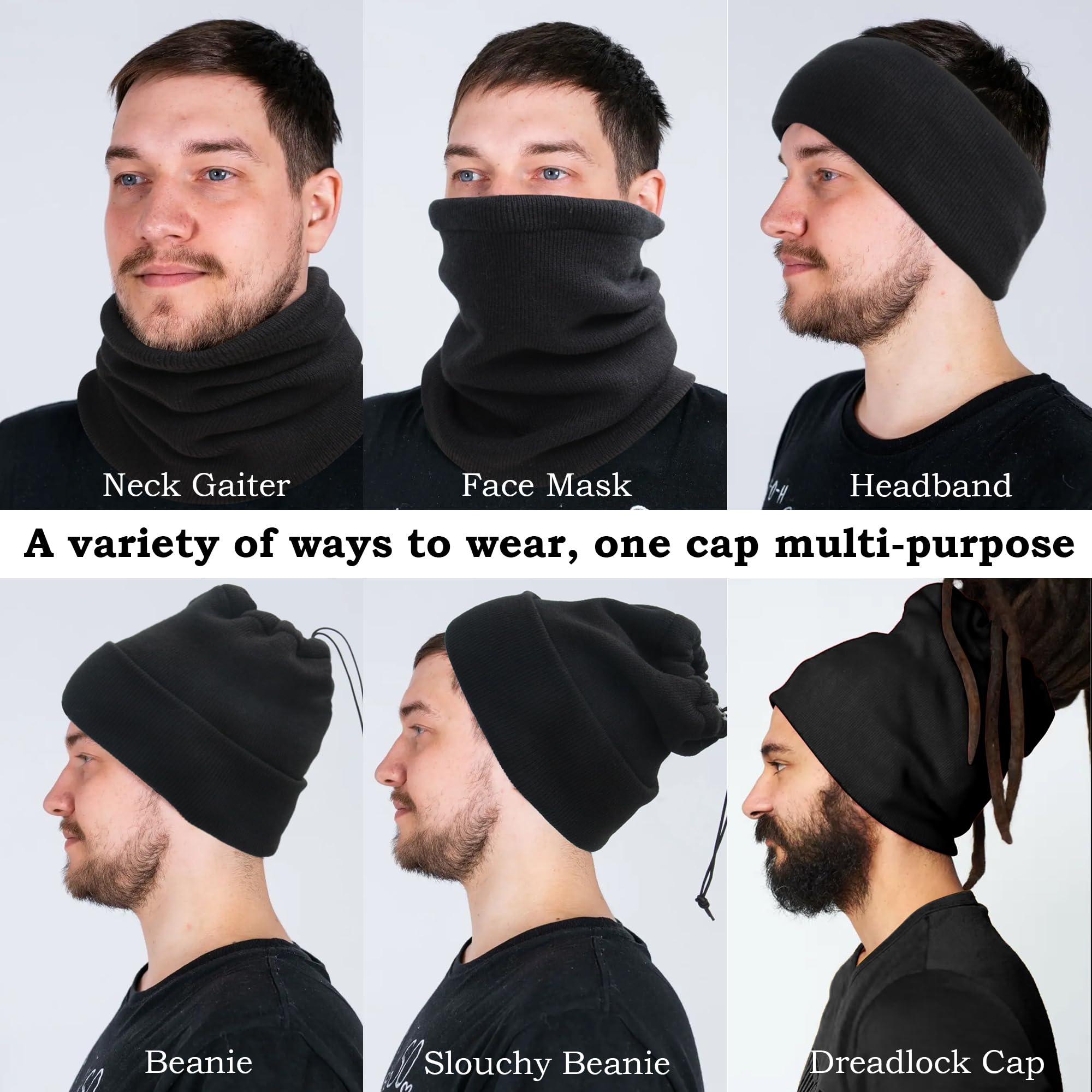 Ababalaya Unisex Knit Rasta Beanie Unisex Open Turban Beanies Winter Hats for Dreadlock Hair Wraps for Men Women, Black