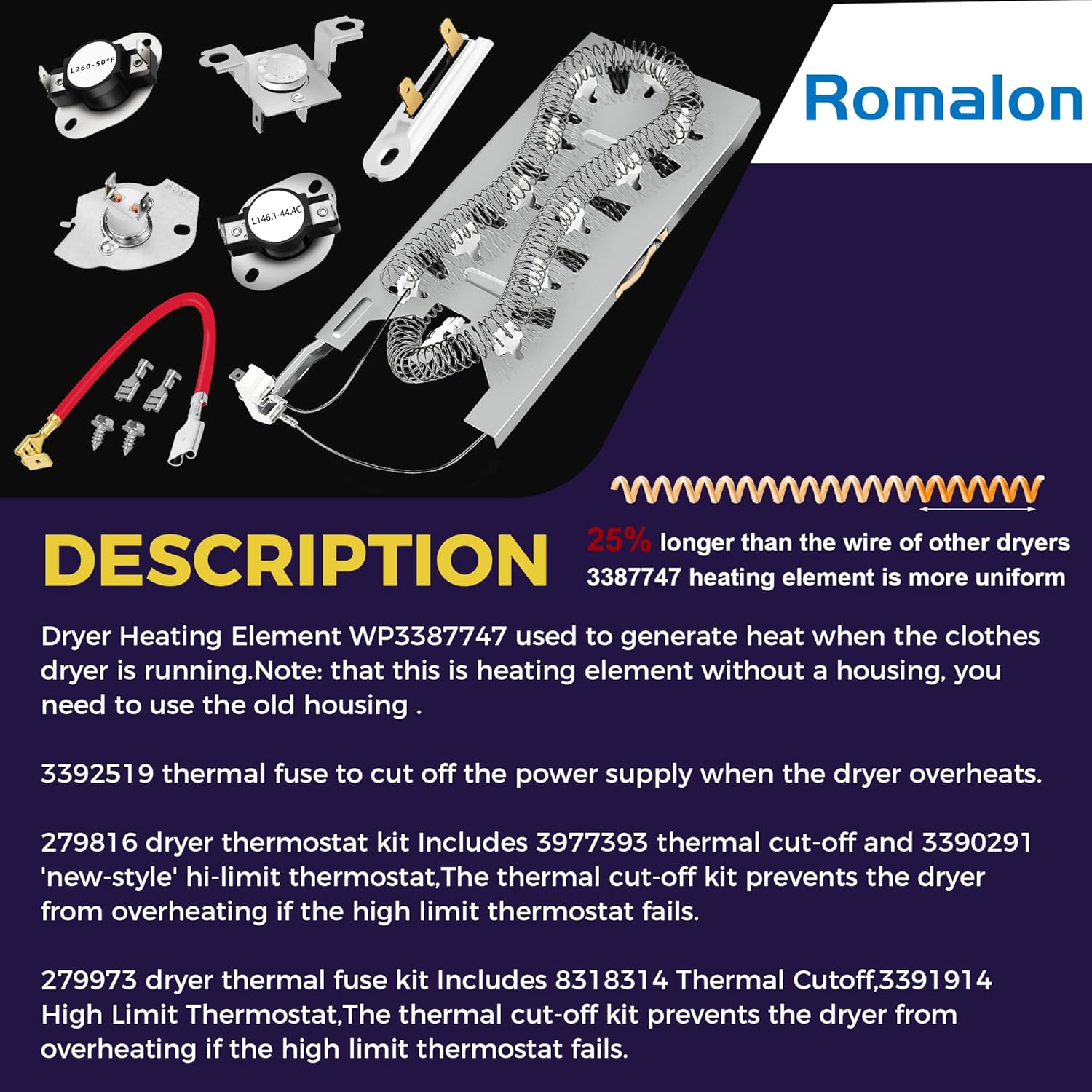UPGRADE HEATING PLATE WP3387747 W11344457 Dryer Heating Element Kit For Whirlpool Cabrio Kenmore He2 Elite He3 Maytag Dryer MED6230RHW1 MEDB835DW GEW9250PW0 WD05X30818 GEQ9800PW2 MEDB835DW4 GEQ9800PW1 - Image 7