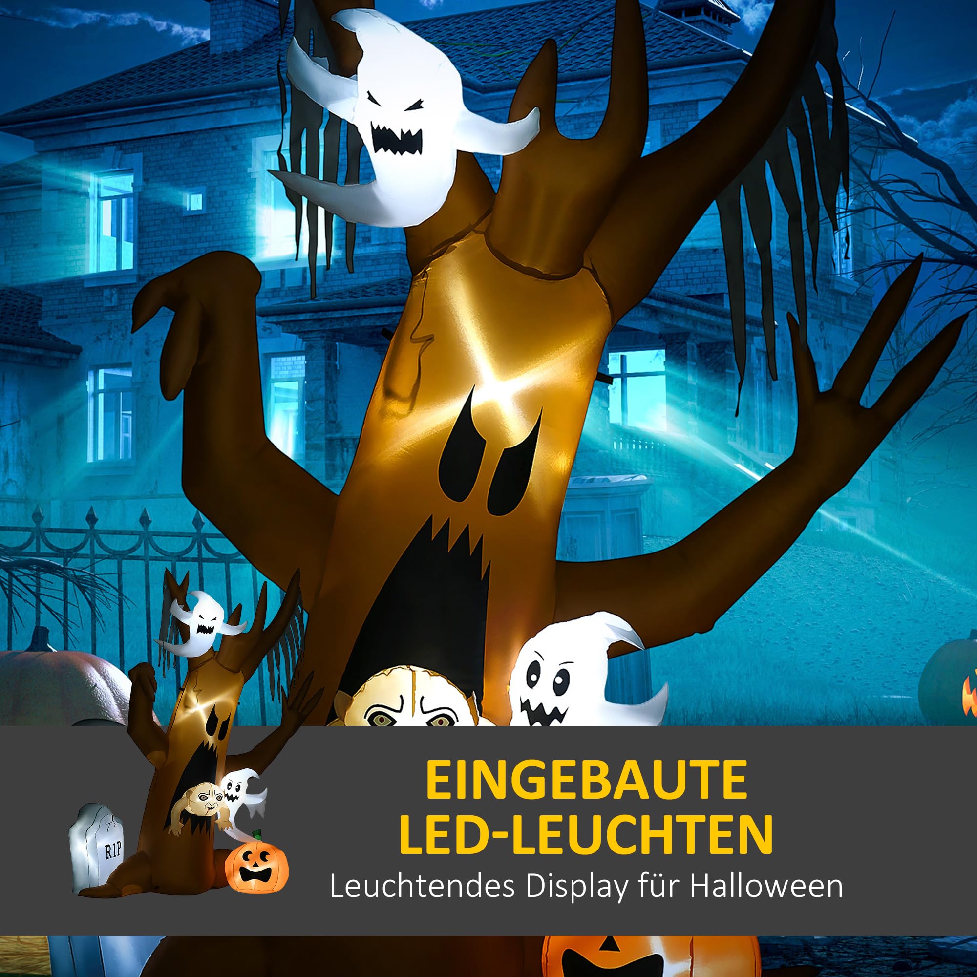 HOMCOM 240 cm Aufblasbarer Geisterbaum mit LED Beleuchtung Wasserdicht