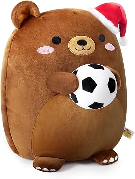 Onsoyours Original Bear Plush with Soccer Ball, Cute 14 inch Sport Brown Bear Stuffed Animal, Ultra Soft Collectible Hugging Plush Toy for Kids & Adults