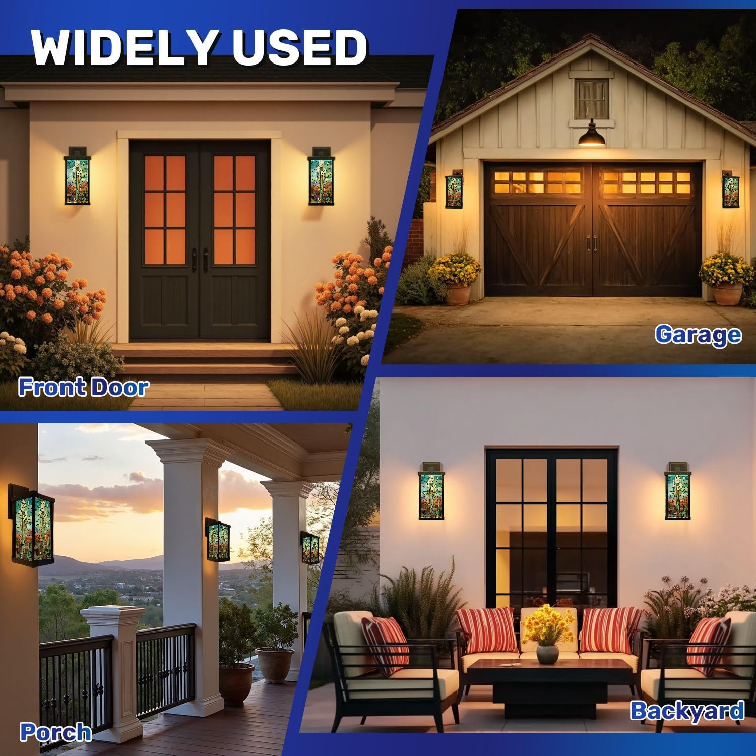 Outdoor Wall Light Fixtures Amber Stained Glass for Desert Lovers Western Exterior Waterproof Wall Sconce Lantern with Acrylic Shades Anti-Rust Lamp for Patio Doorway Garage