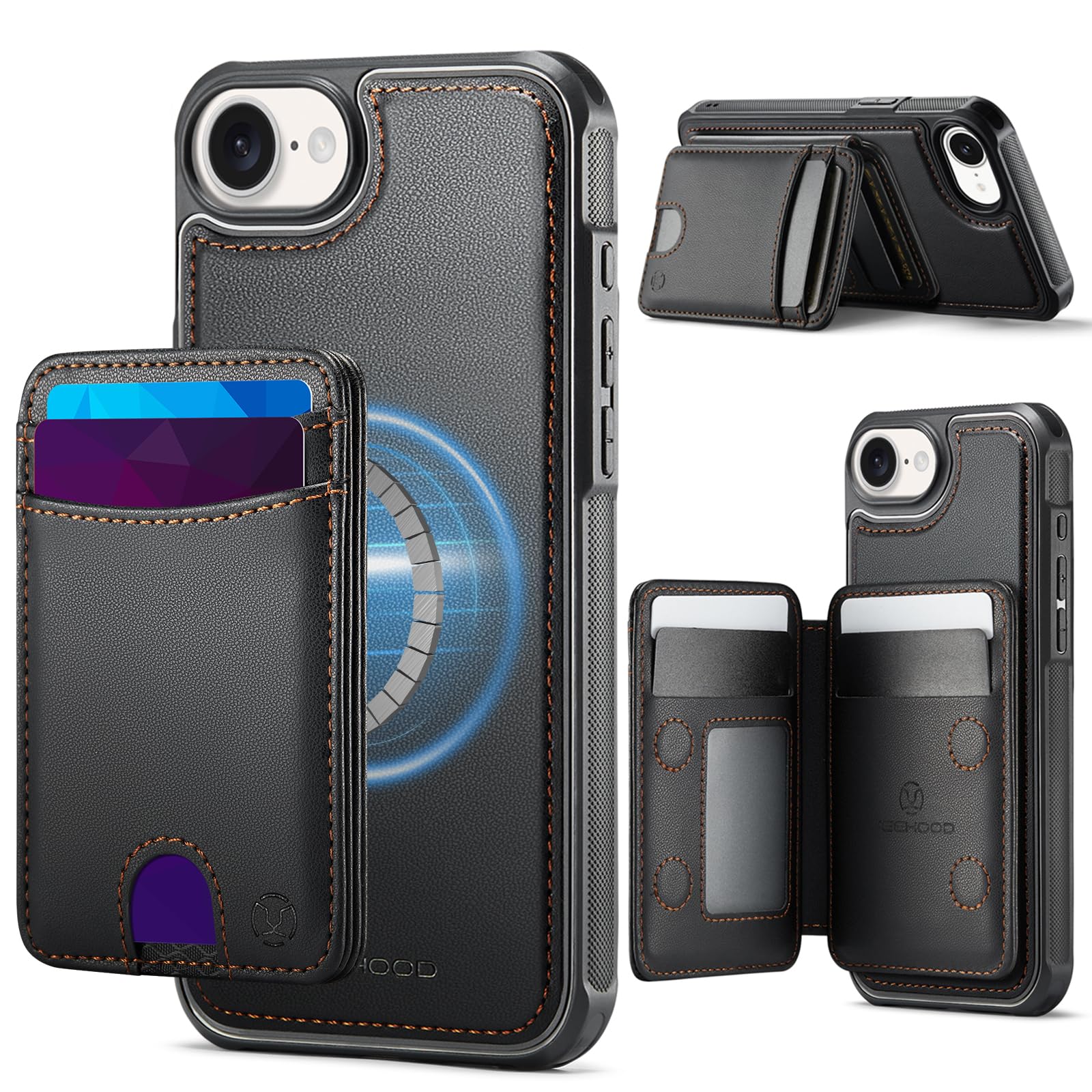 Photo 1 of WJXEXRS for iPhone 17E & 16E MagSafe Wallet Case, 2-in-1 Detachable Luxury Card Holder, Universal MagSafe Compatible, RFID Blocking, Shockproof Kickstand Slim Cover? Black