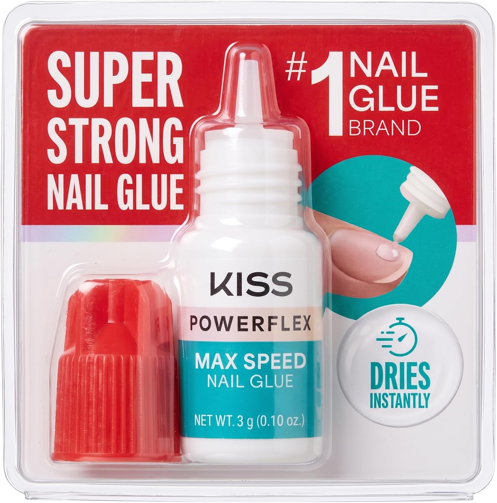 Kiss PowerFlex Maximum Speed Nail Glue - Fast Drying Adhesive for Glue-On Nails & Repairs with Nozzle Tip Applicator, Ideal for Tips & Wraps, Net Wt. 0.10 oz (3g)