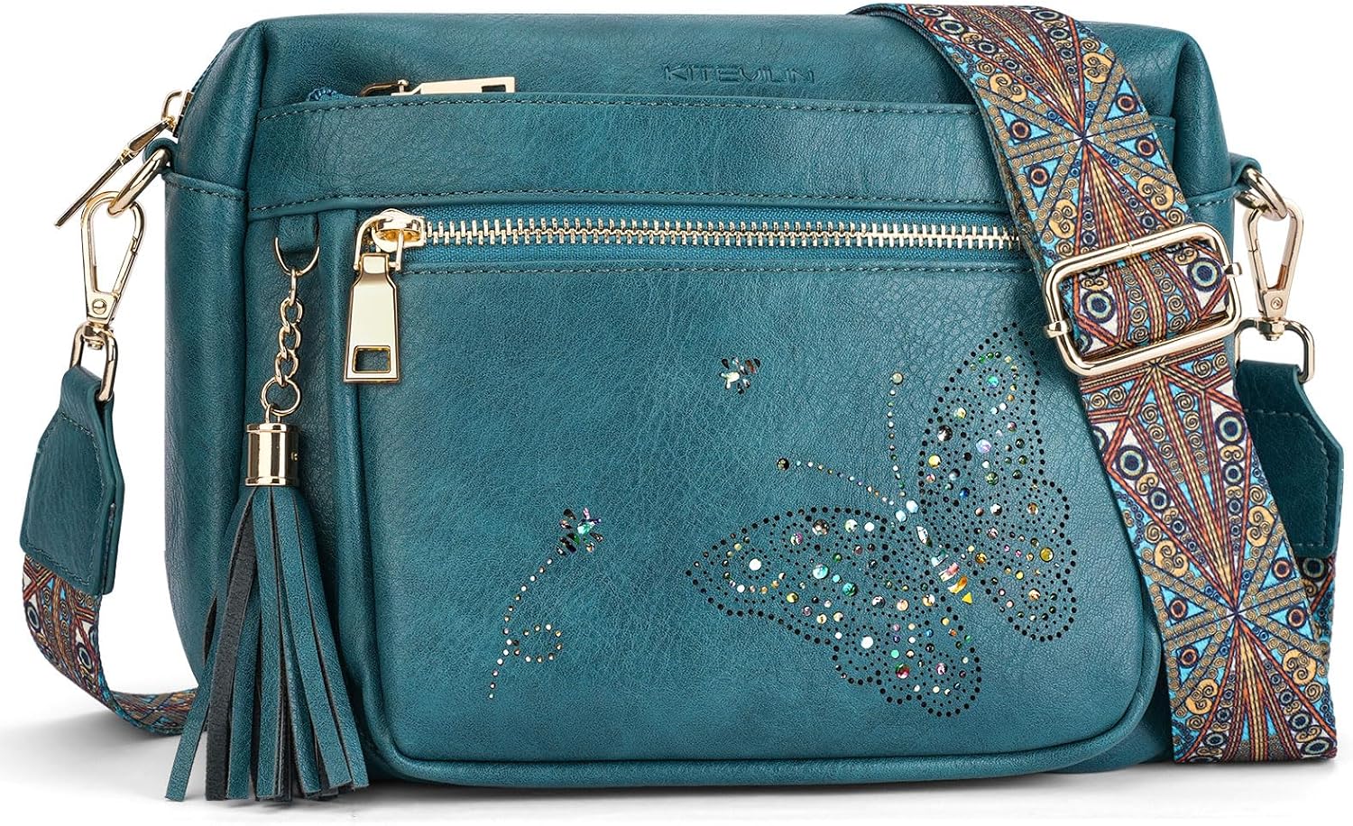 KITEVIUN Crossbody Bags for Women Trendy Leather Crossbody Purse Shoulder Handbags Butterfly Design