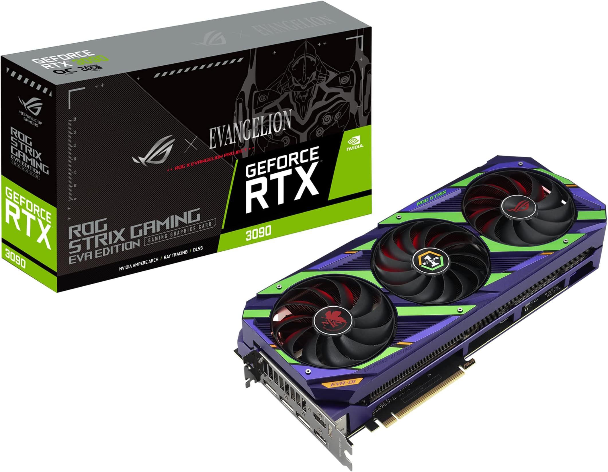ASUS ROG Strix NVIDIA GeForce RTX 3090 EVA Edition Gaming Graphics Card (PCIe 4.0, 24GB GDDR6X, HDMI 2.1, DisplayPort 1.4a, Axial-tech Fan Design, 2.9-Slot, Super Alloy Power II, GPU Tweak)