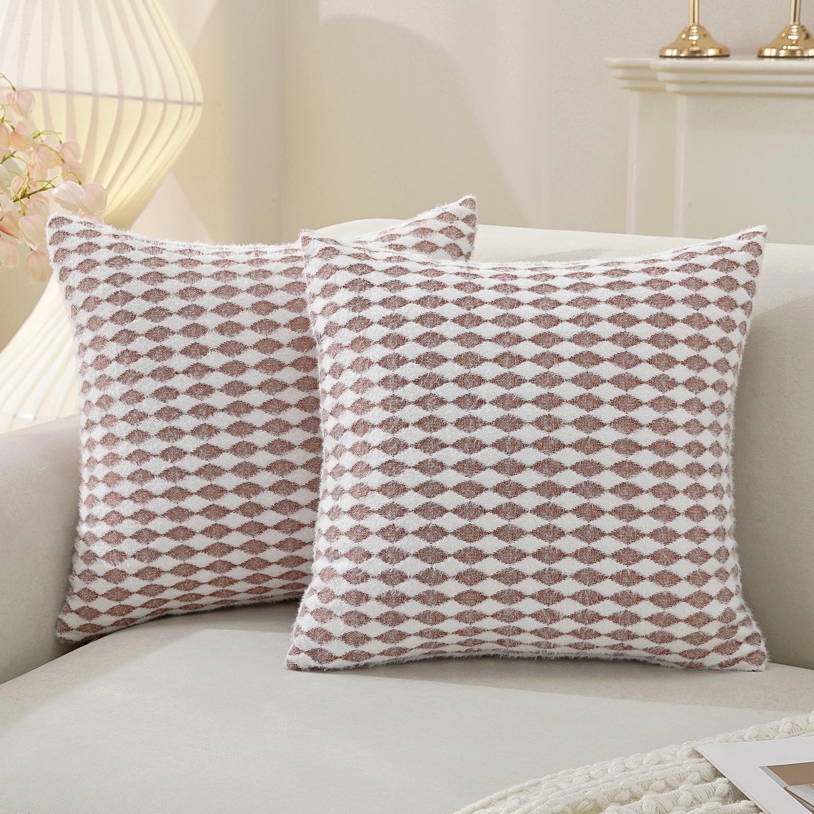 Housse de coussin 60x60 lot de 2 rouge brique en chenille Ystyle