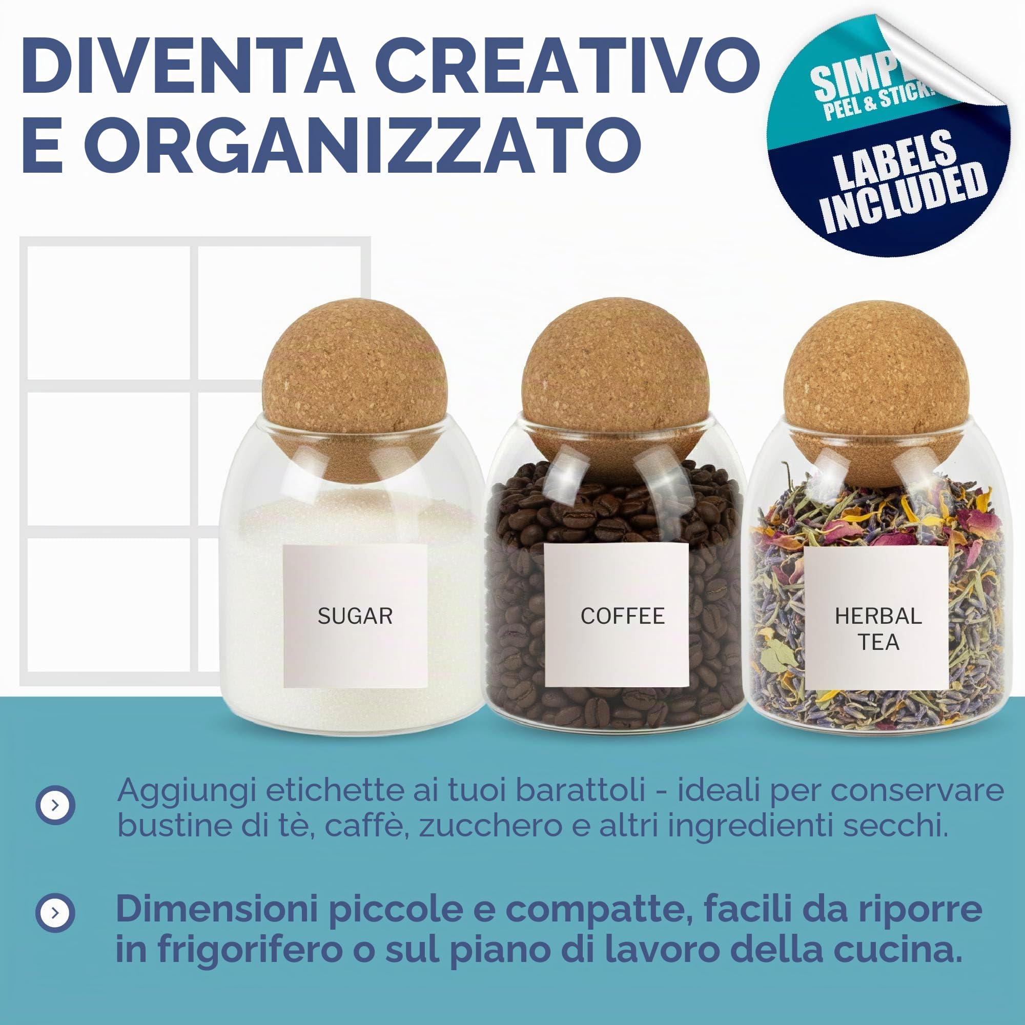 HEFTMAN Barattoli in vetro con coperchio in sughero, set di 3 barattoli da 500 ml, per caffè, tè, zucchero, borosilicato, eleganti barattoli in vetro di sughero per sale, spezie, alimenti secchi