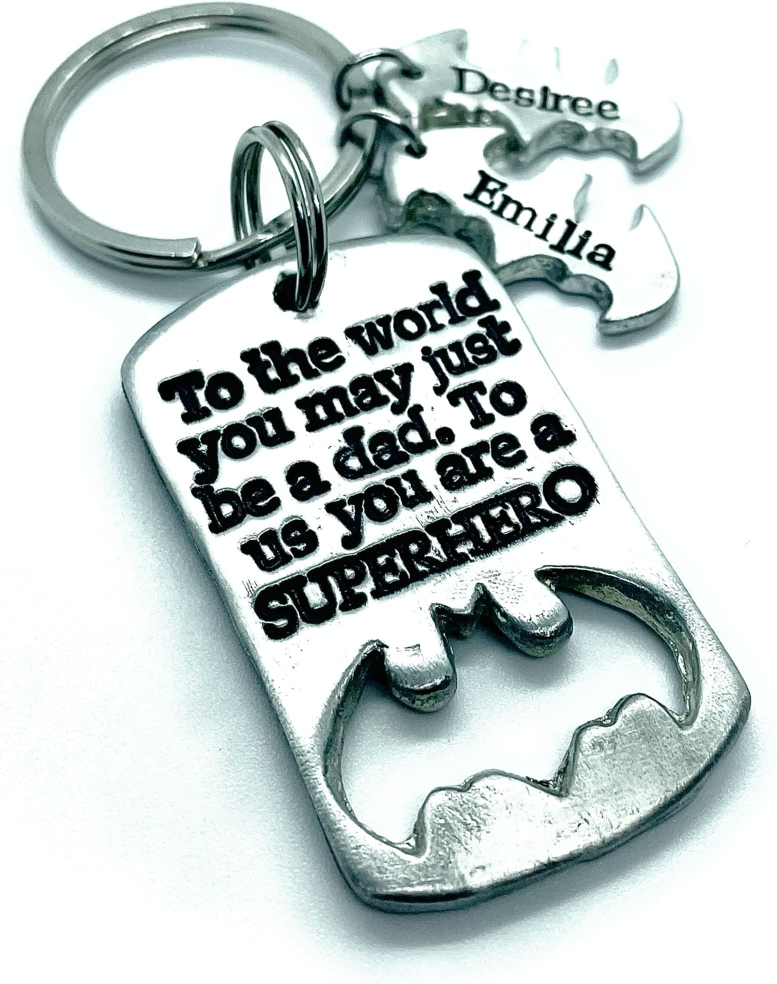Superhero dad keychain personalized Fathers Day Gift super dad Personalized Dad DAD Gift, pewter hand stamped, to the world you are just a dad
