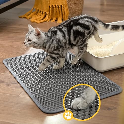 Miniatura 6 de Tapete de arena para gatos, capa trasera súper impermeable mejorada, tapete para caja de arena, antideslizante, duradero, suave en las patas, tapete