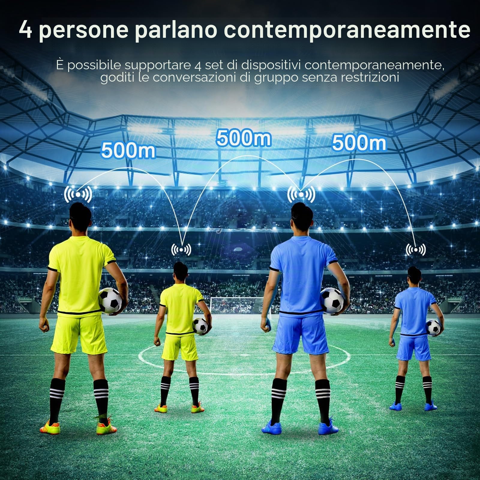 SolaMr V4C PLUS Interfono Arbitro, Bluetooth 5.1 Interphone per Orecchio Sinistro con Riduzione del Rumore CVC, Radio FM e Intercomunicazione a 4 vie per una Distanza di Fino a 1500 m - 2PACK