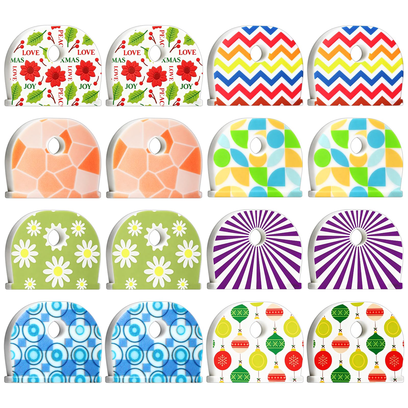16 Pcs Key Covers Caps,2.5cmx2cm Flexible Key Caps with 8 Assorted Styles,Silicone Key Covers,Stretchy Key Identifiers for Easy Identifying Door Keys,Colorful Key Head Protectors for Standard Key