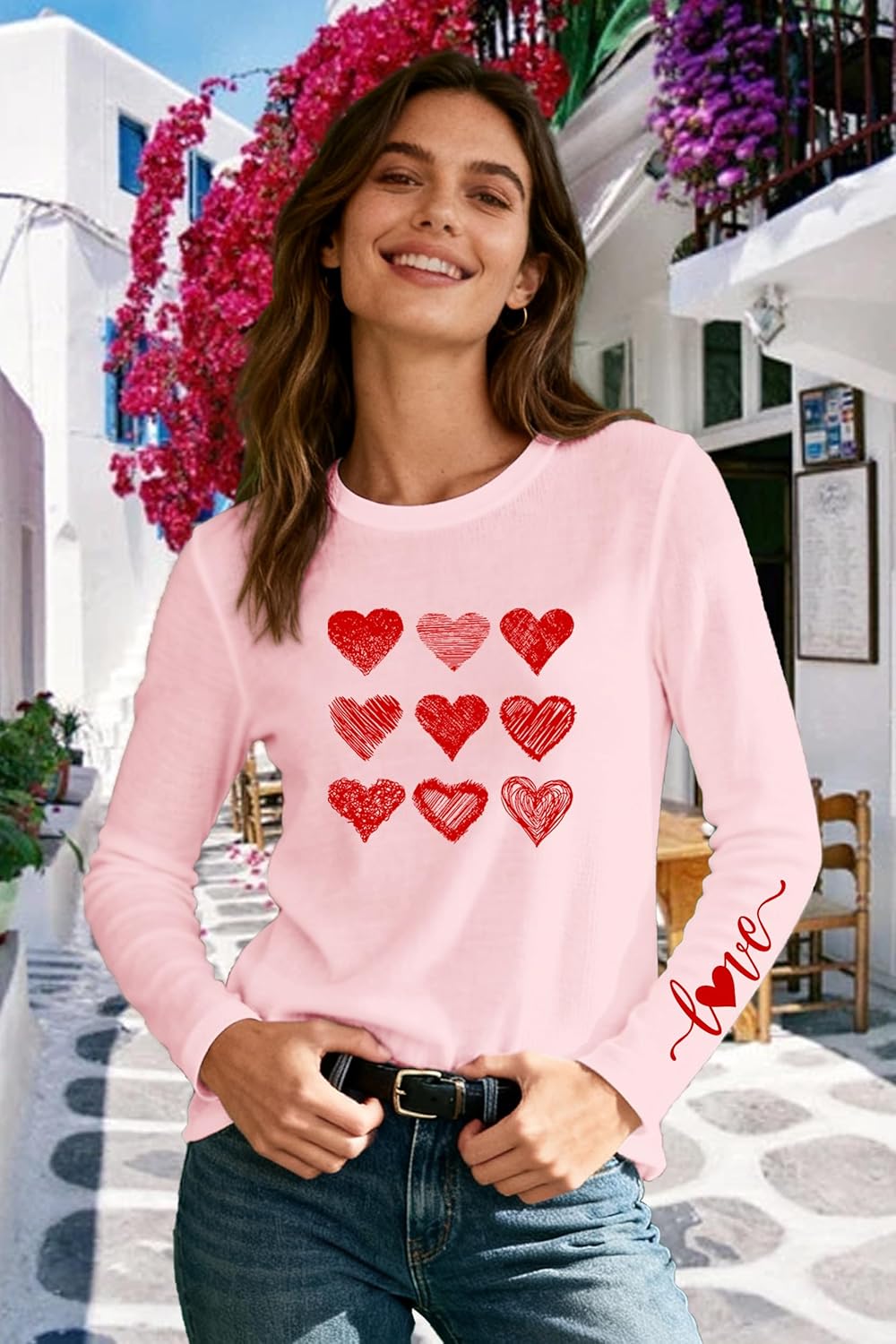 Valentines Shirts for Women Valentines Day T-Shirt Heart Long Sleeve Tee Tops - Image 2