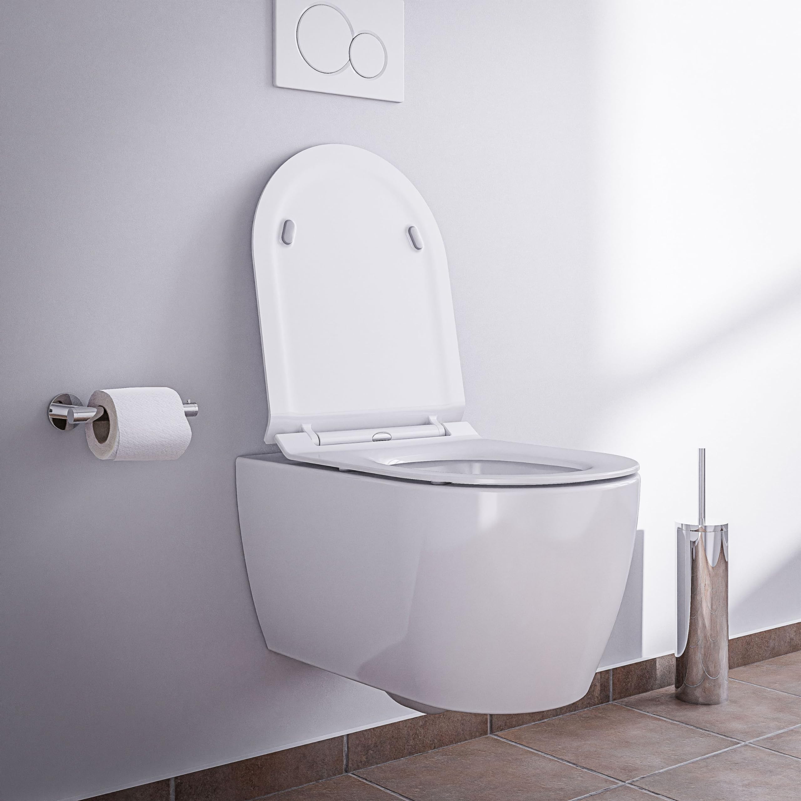 BERNSTEIN - WC suspendu design sans rebords céramique sanitaire Toilettes mural à poser, Abattant extra plat - Blanc - 54,5x36x33cm - NT2039