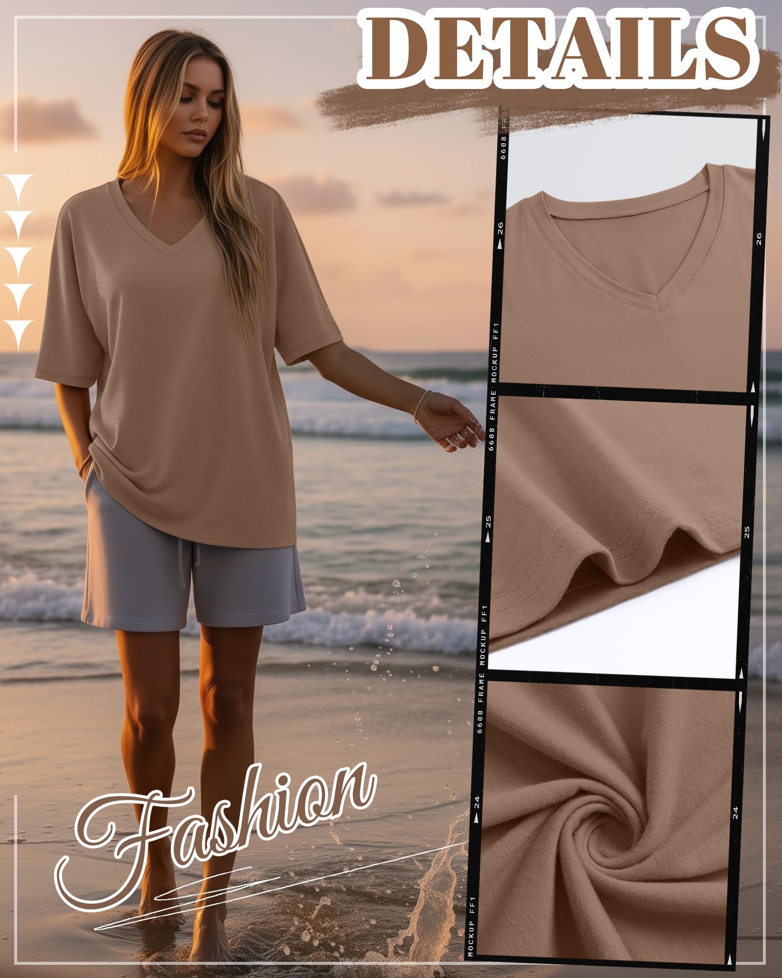 Geyoga Pack de 3 Camisetas Oversize de Algodón para Mujer Cuello en V Corte Holgado Camisetas Deportivas Manga Corta