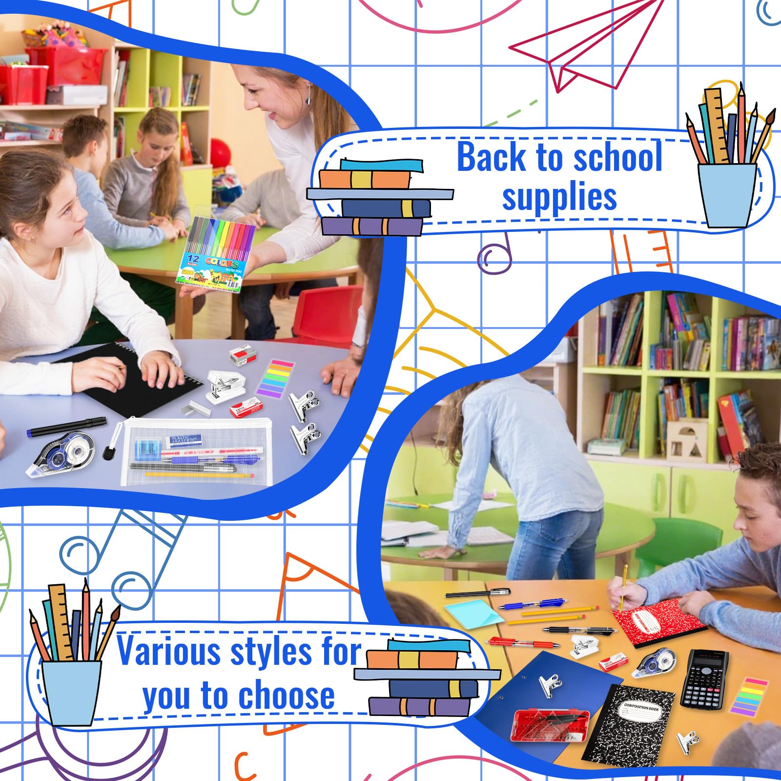 1 kit de fournitures pour la rentrée scolaire pour élèves de 7 à 12 ans en vrac pour la rentrée scolaire comprend des marqueurs de carnet, un crayon et bien plus encore de fournitures pour la rentrée