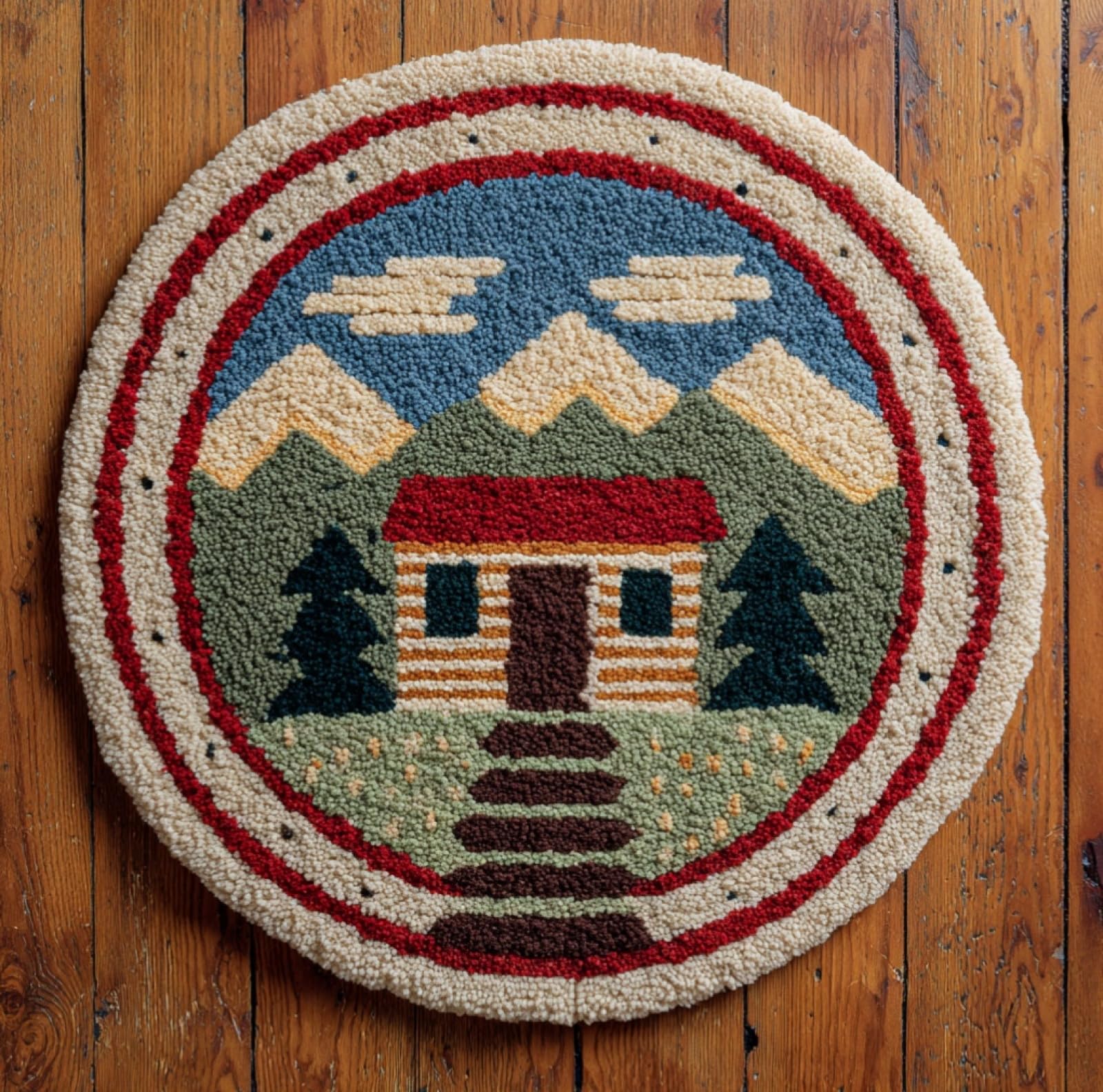 WallustrioaW Latch Hook Rug Kits for Adults Beginners,Forest Cabin,DIY Craft Doormat Carpet Making Kit Tapestry Gift Home Decorations,50x50cm