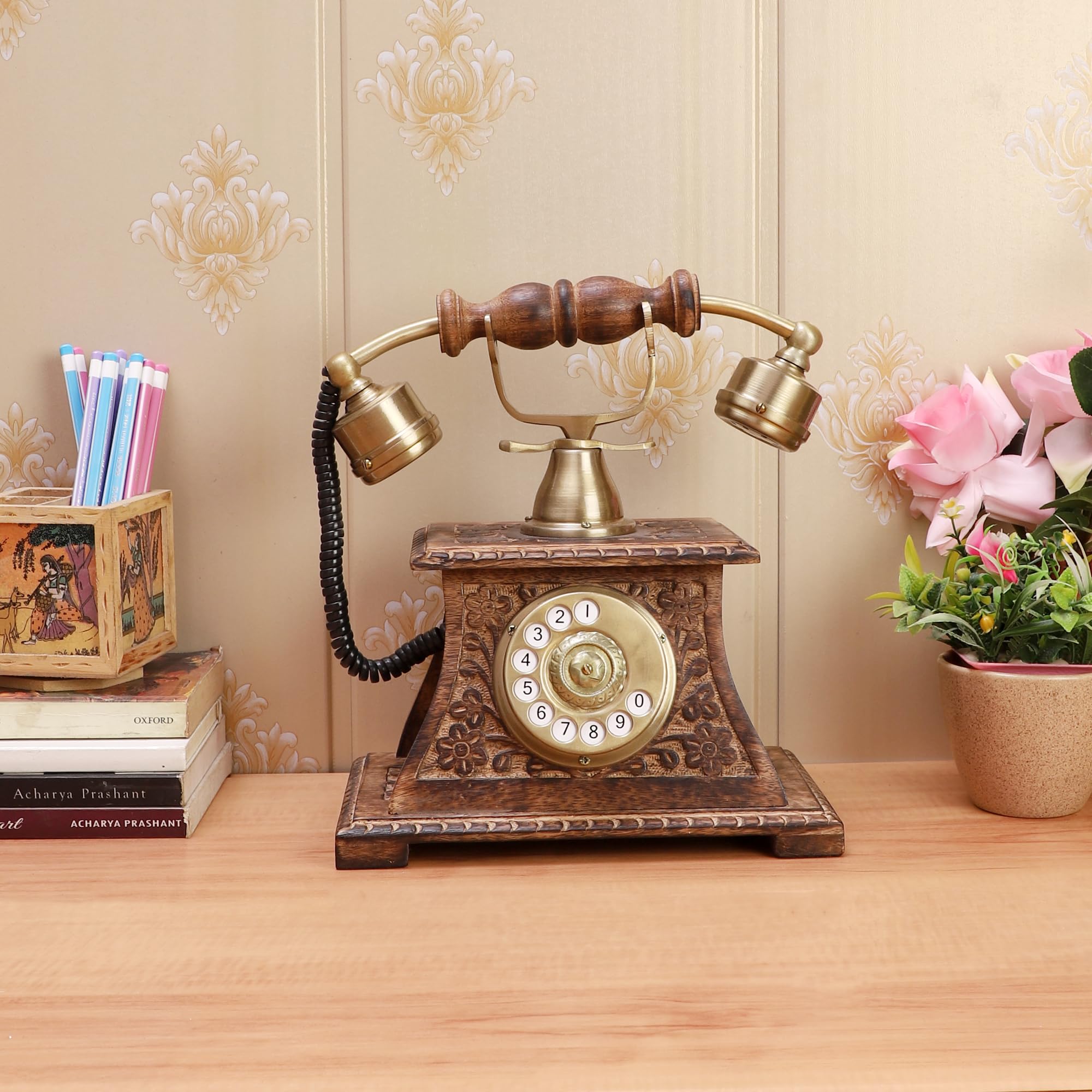TrenDec Decorative Telephone Non-Working | Tabaleware Decorative itme | Telephone for Table | Antique Telephone for Decor Room | Vintage Collection Size :24x15x28, Colur : Wood Brown (B0CWKWX2C8) Amazon Price History, Amazon Price Tracker