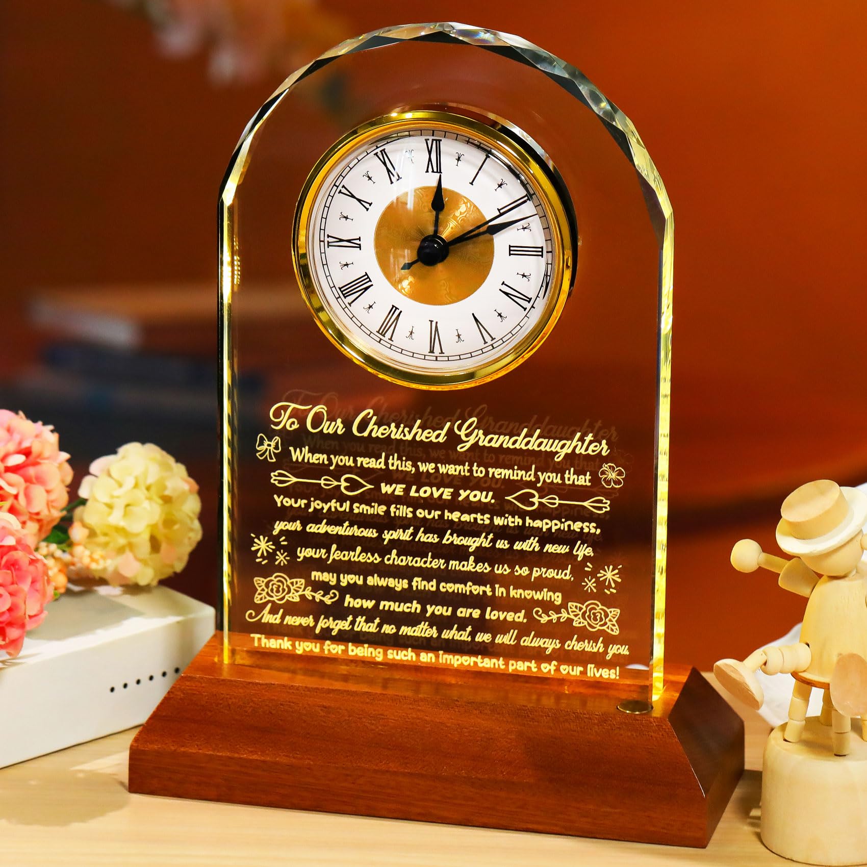Arikyrist Crystal Granddaughter Clock Gifts from Grandma Grandpa
