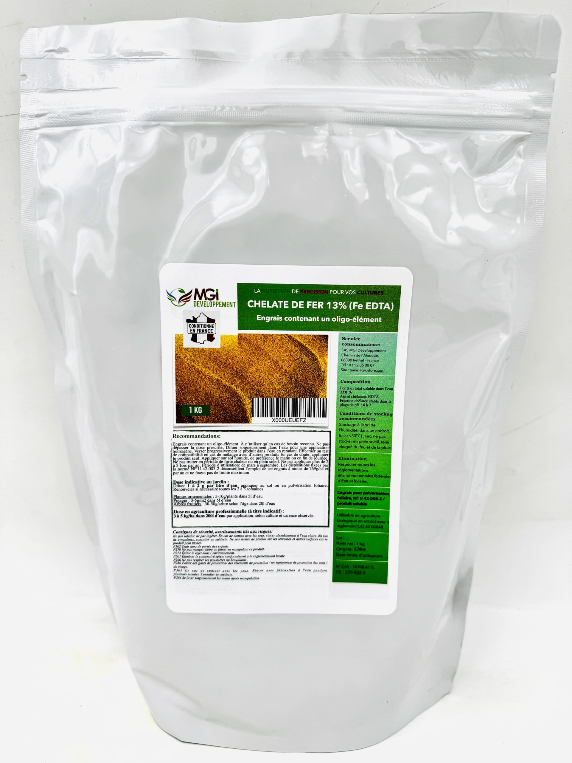 Chelato di ferro, 13% anti-clorosio, solubile, 1 kg, ideale per giardinaggio, compatibile con agricoltura biologica