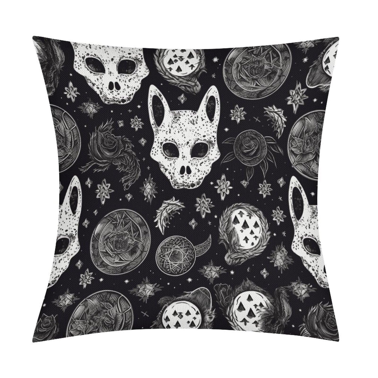 Adfgyerh Style Skull Cat Moon Gothic Pillow Covers Soft And Comfortable Invisible Zipper ，Home Decor 18X18 Inch Edging Technology，Throw Pillow Covers For Couch Sofa Bedroom Living Room.