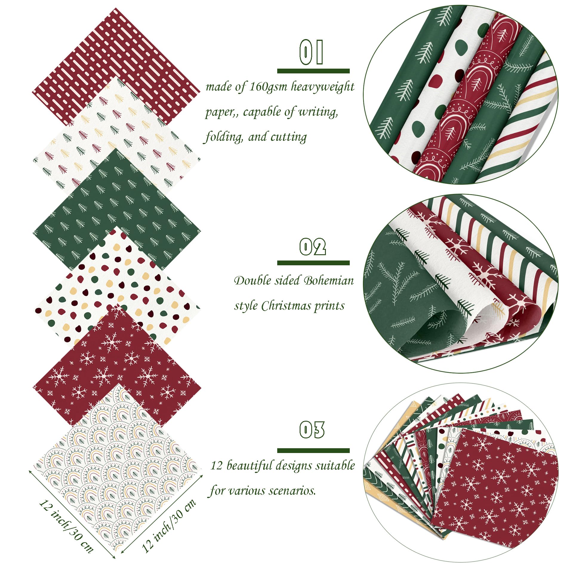 Papier do scrapbookingu, 24 arkusze 12"x12" dwustronnego papieru kartonowego, papier wzorzysty, 160 g/m2 ciężki papier dekoracyjny do dekoracji albumów ze zdjęciami(7)
