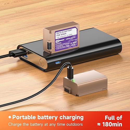 Miniatura 6 de EN-EL25 EN-EL25A Batería 2100mAh Paquete de 2 con puerto de carga directa tipo C compatible con cámara Nikon Z30 Z50 ZFC, batería 4241 EN-EL25a