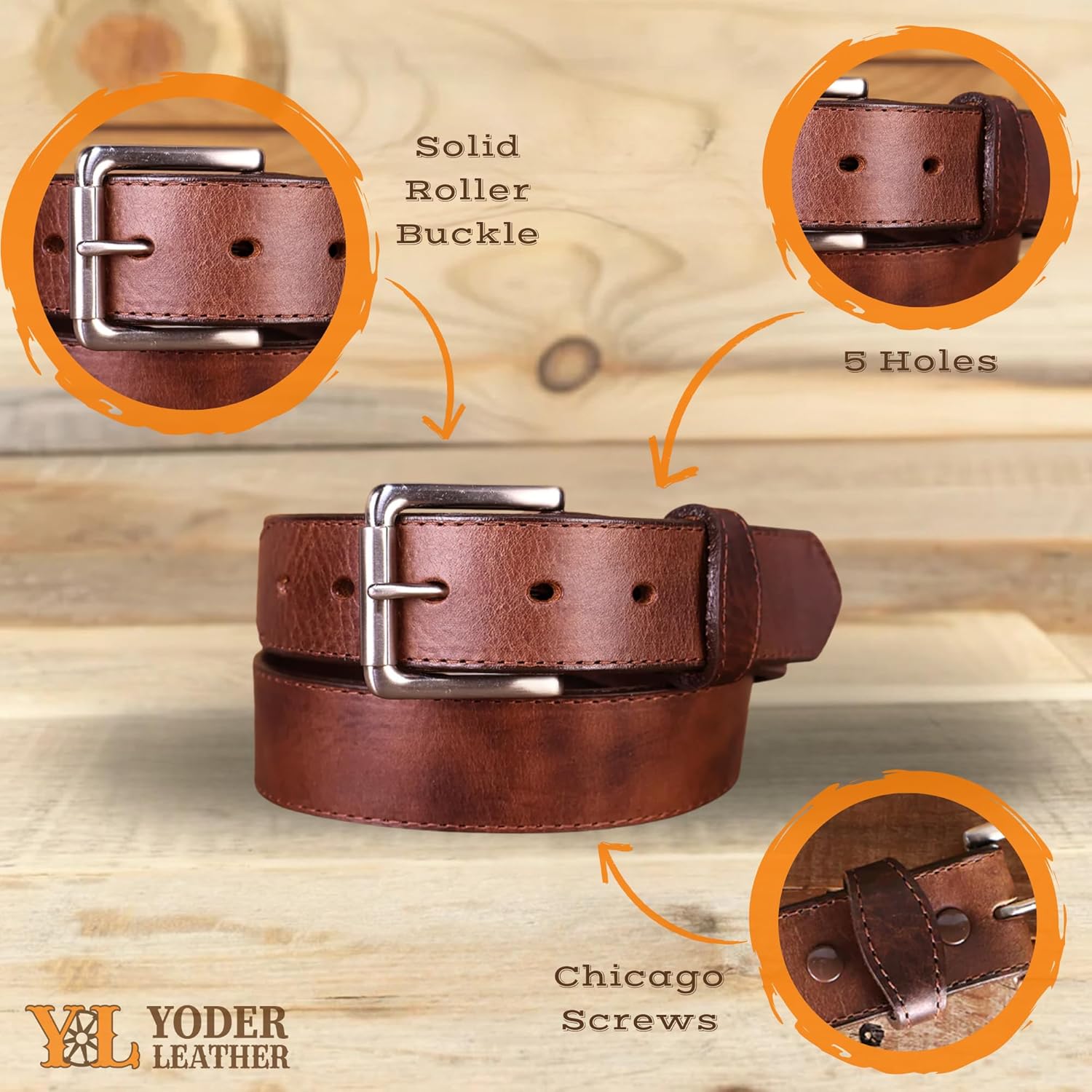 Yoder Leather Company Amish Made Oil Tanned Belt with Scalloped Tabs - Image 4