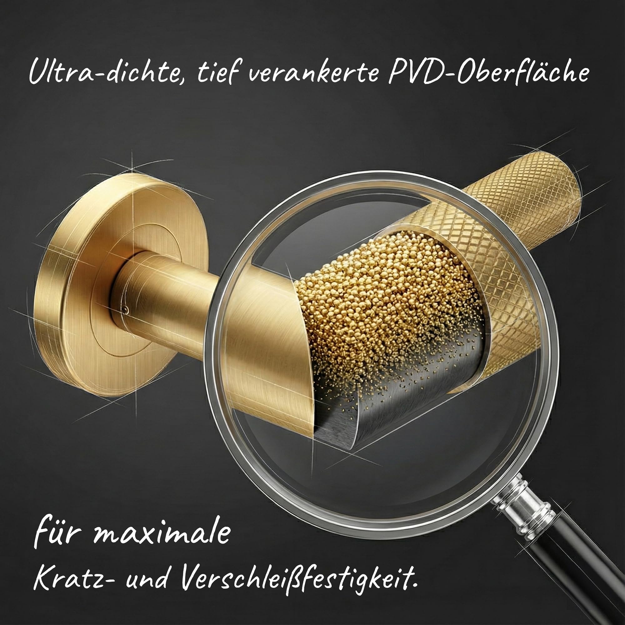 ERGO line BAUHAUS Modern, Gold Türbeschlag Türgriff für Badtüren WC PVD-Gold matt L-FORM, Rund-Rosette Drückergarnitur, Türklinke, Türdrücker