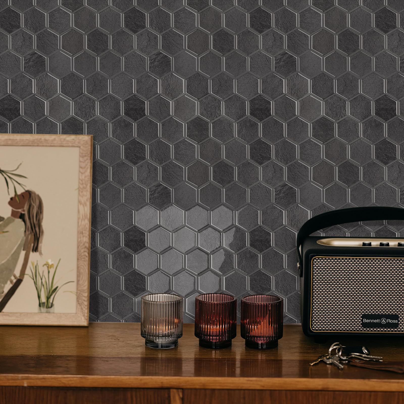 10 Blatt Hexagon Peel and Stick Backsplash für Küche, Upgrade, Premium Extra Dickeres Design, 3D Selbstklebende Wandfliesen, große Klebefliesen für Küche und Bad (30,5 x 30,5 cm)