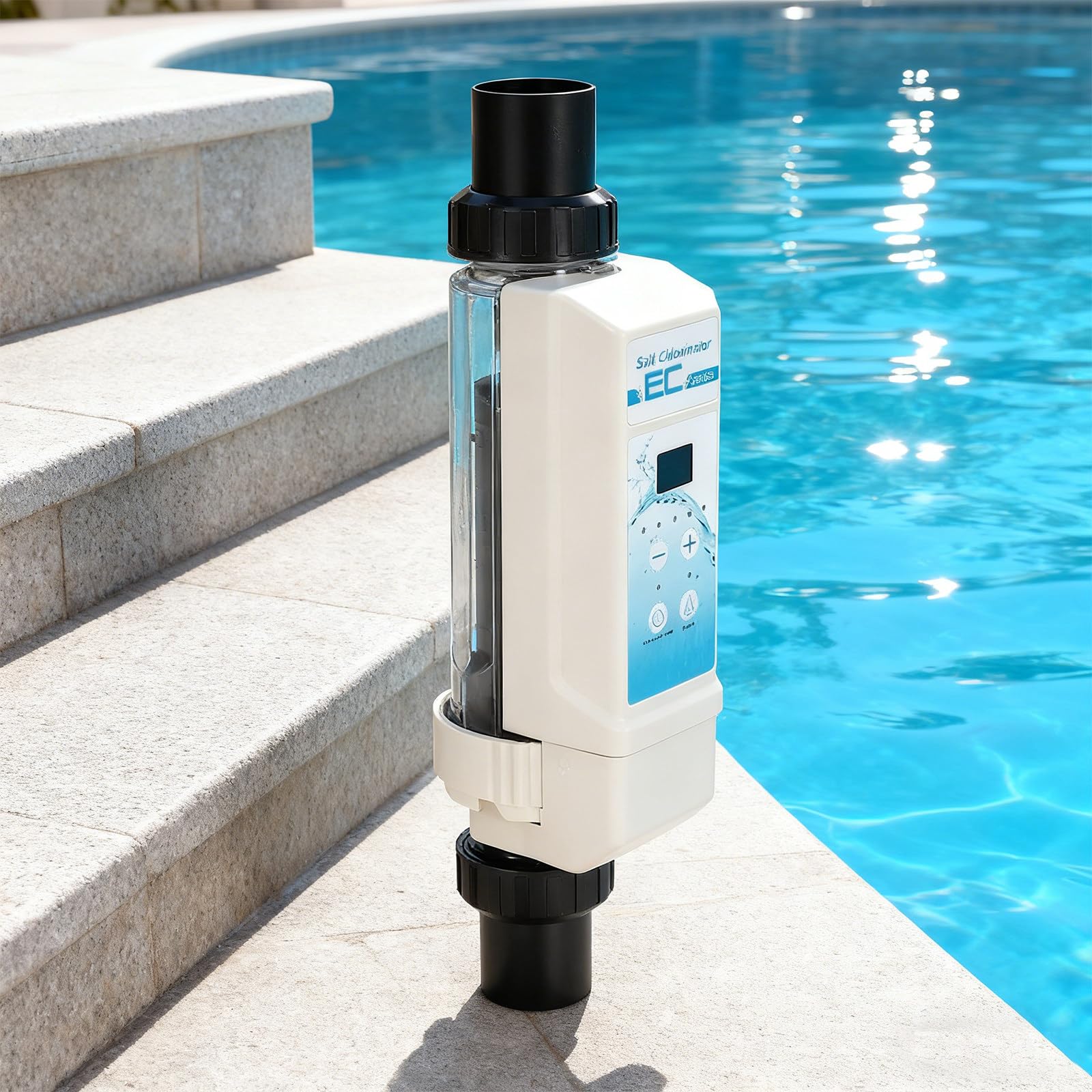 Generatore di Cloro, Elettrolisi del Sale, Cloratore al Sale con Pannello di Controllo LED, Display di Salinità, per Piscine, Spa, Vasche Idroterapia, Funzionamento Semplice 20g/h