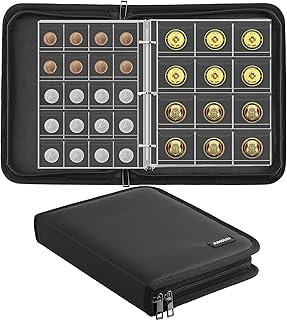 Coin Collection Book for Collector,260 Pockets Fireproof Coin Collection Holder Album,Coin Collection Organizer Storage Box Case Album for 20/25/ 27/30/ 38mm Coins,Black