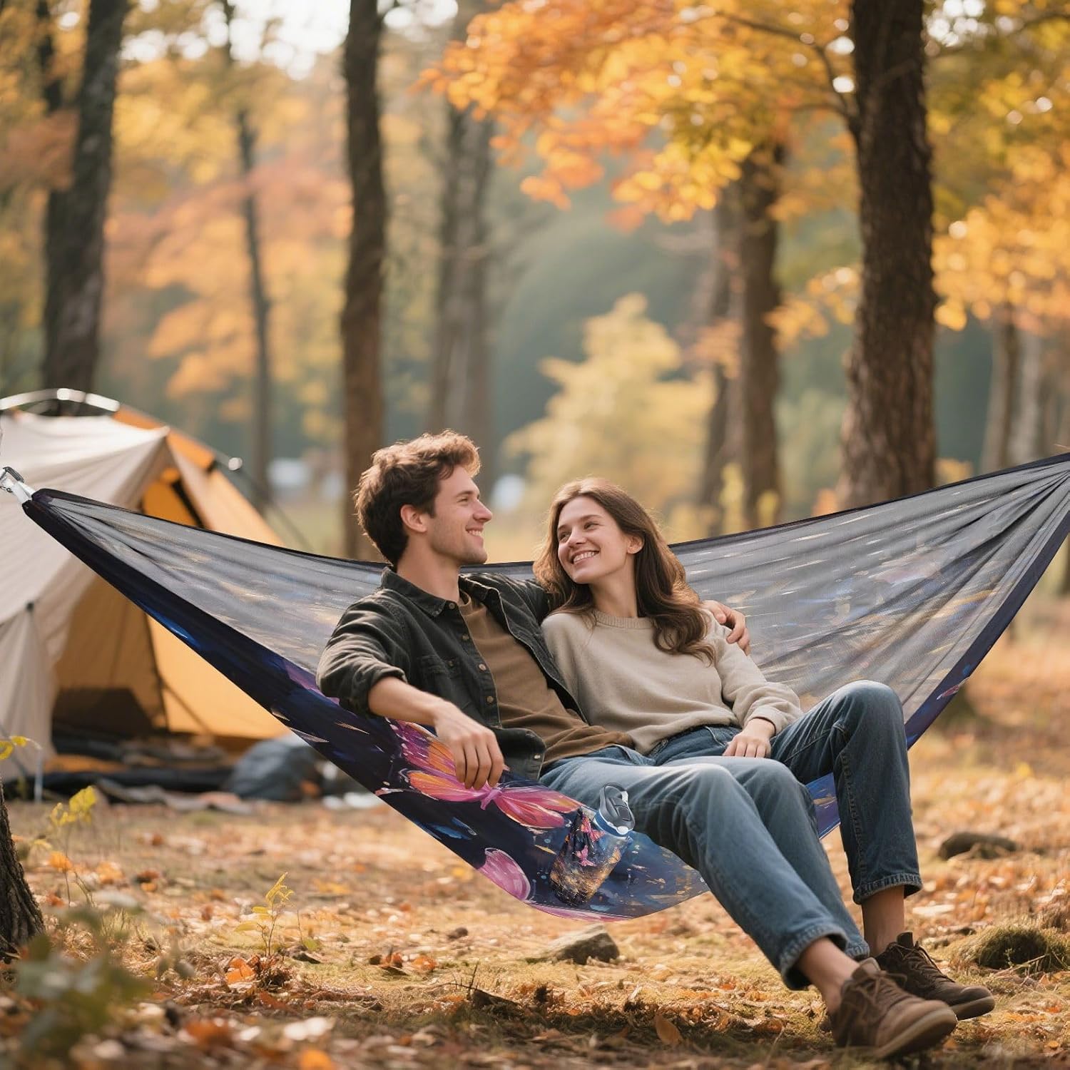 ALAZA Dreamlike Butterfly Camping Hammocks Single or 2 Person 500 lbs Portable Parachute Travel Hammock w/Tree Straps for Hiking Backpacking Indoor Outdoor