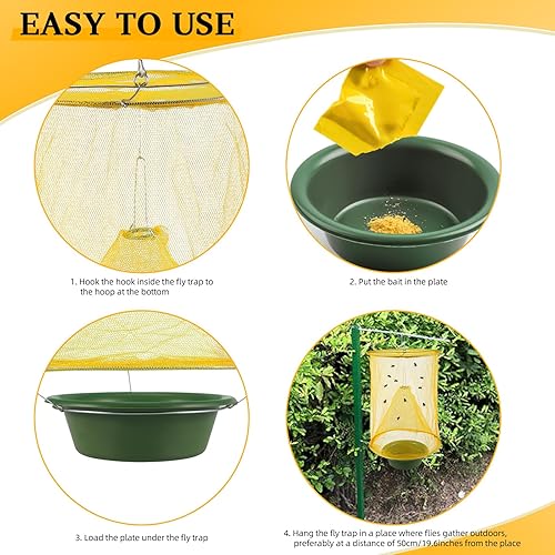 Miniatura 4 de Paquete de 8 trampas para moscas al aire libre, trampa estable para moscas, jaula reutilizable para matoscas de moscas, bolsa para atrapar moscas