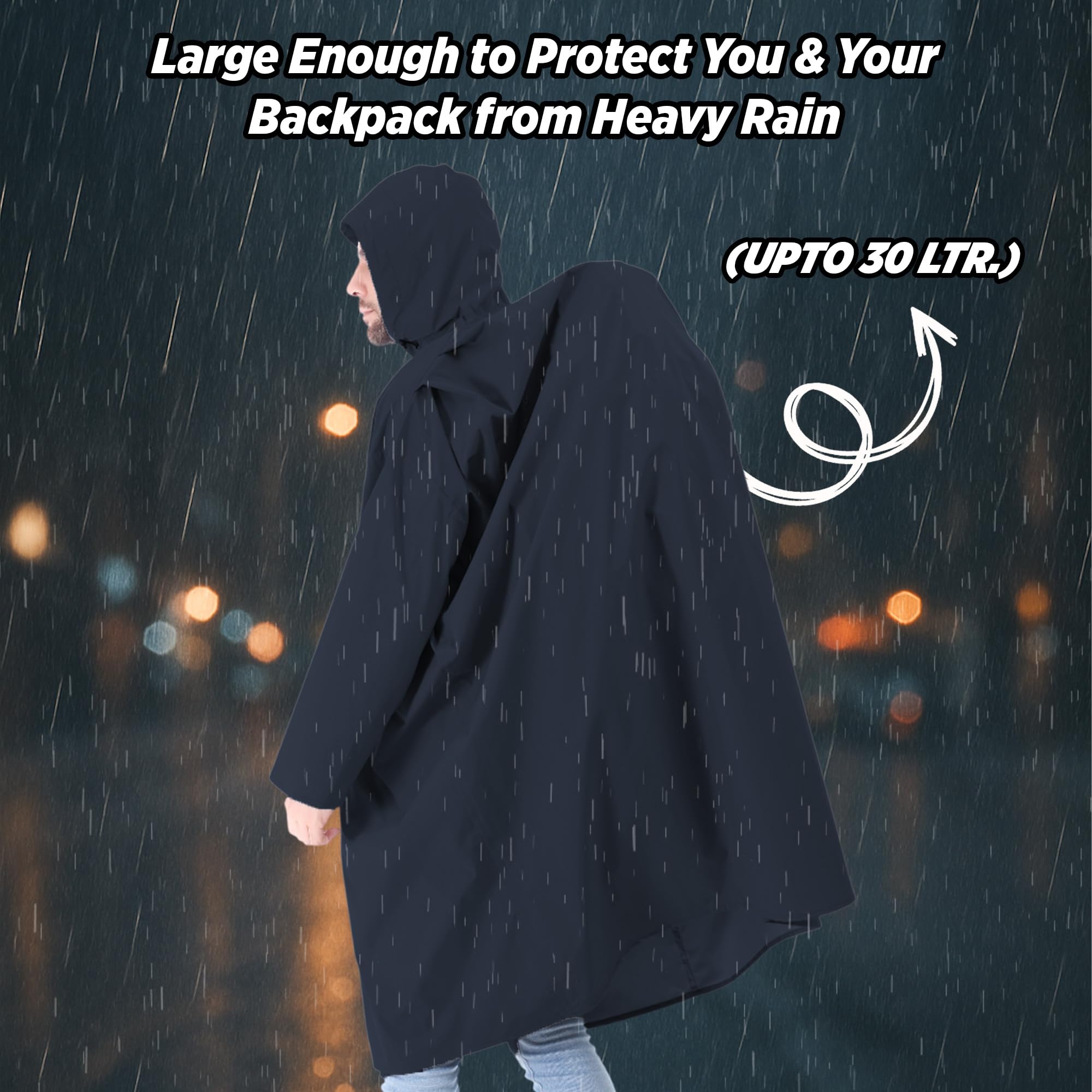 ROCKSPORT Waterproof Rain Poncho for Men and Women l Lightweight, Reusable & Pocket Packing Design - Free Size, Black 2