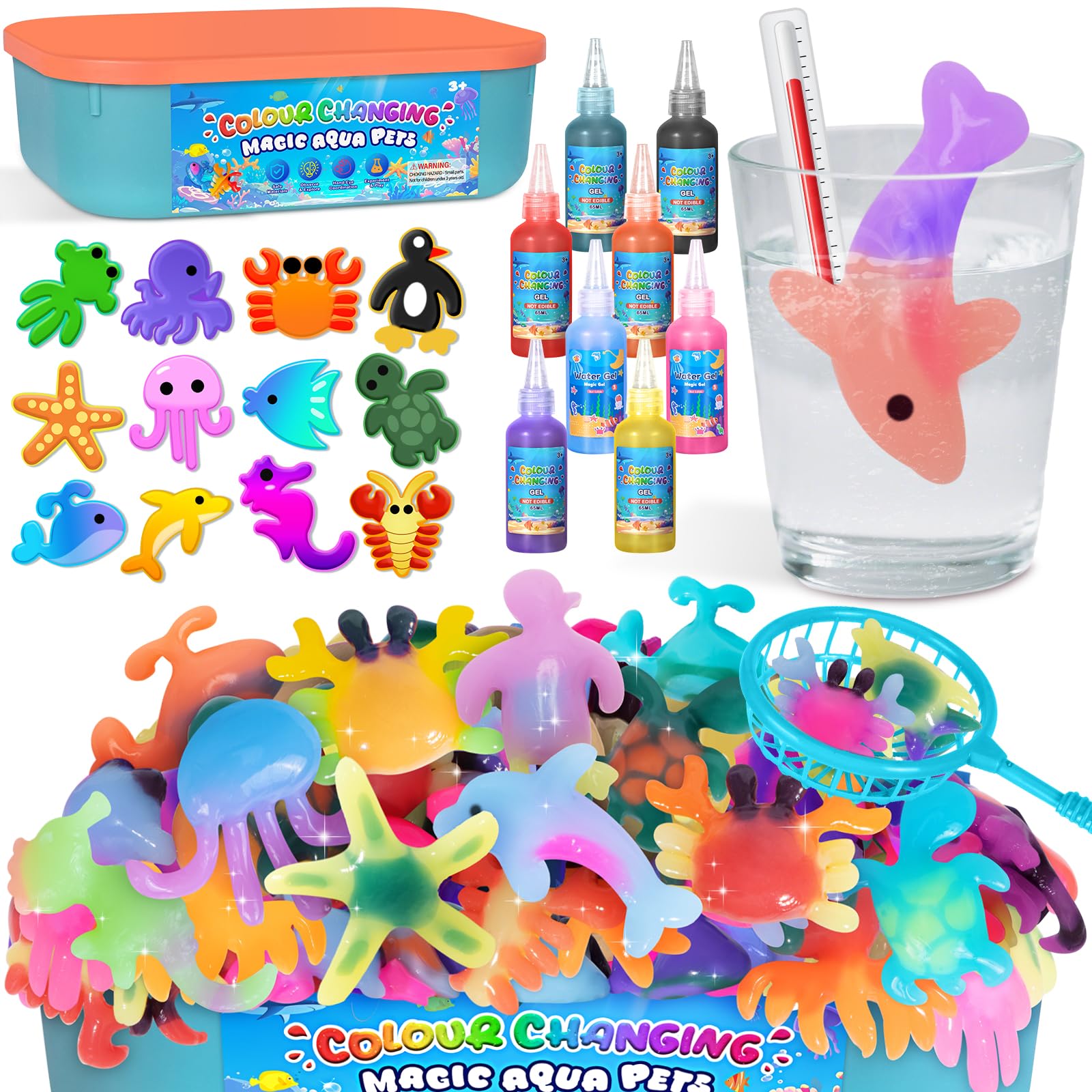 Thedttoy Elfe Magique de l'eau Changeant de Couleur,Magic Water Elf,22 PCS Aqua Gelz Kit,Aqua Sprite pour Enfants,12 Figures d'animaux Marins,Cadeau Créatif et Manuel pour Fille de 3 Ans et Plus