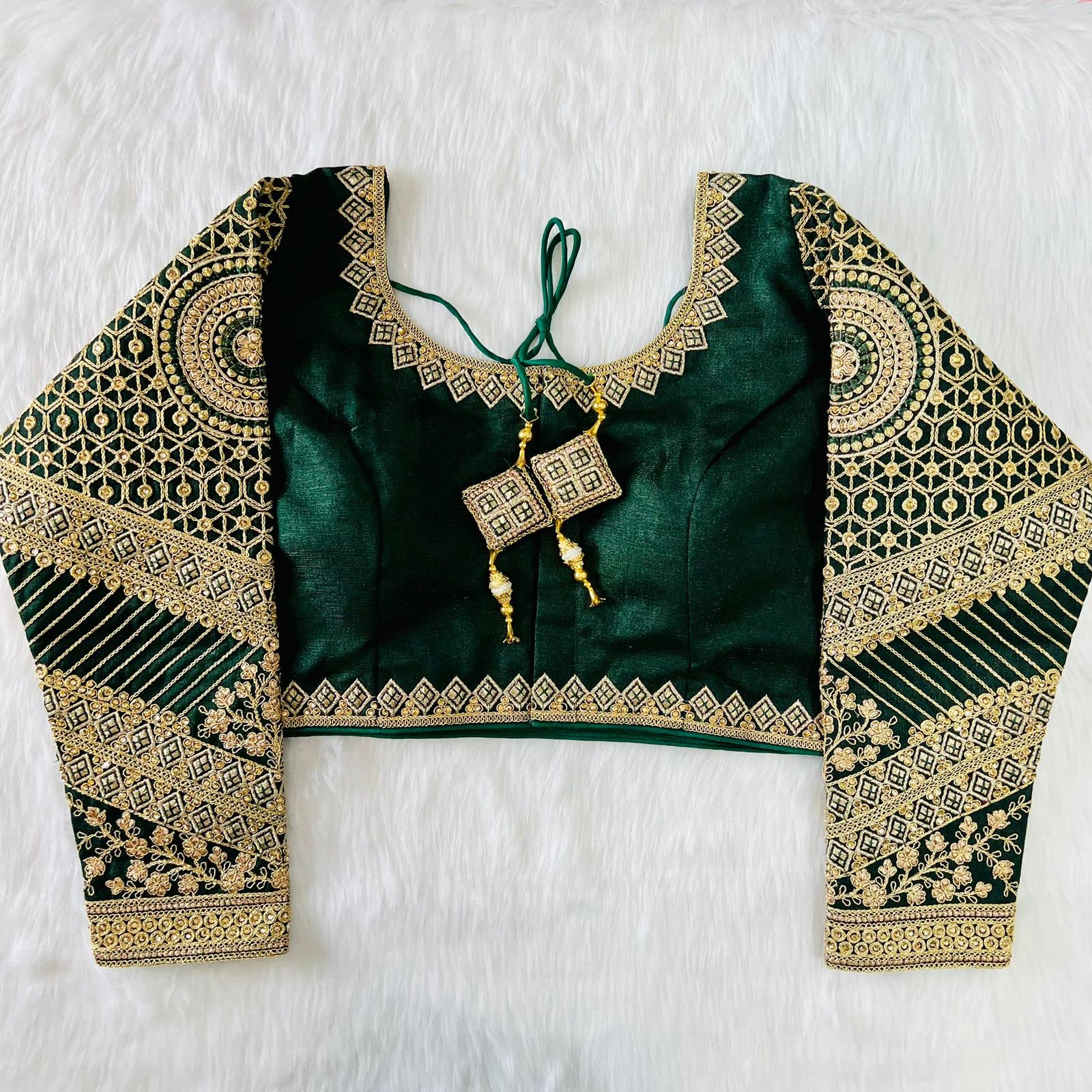 Vihu Fashion Women's Fancy Readymade Heavy Coding Embroidary Worked Full Sleeve Green Saree Blouse(Vrinda Green_38)