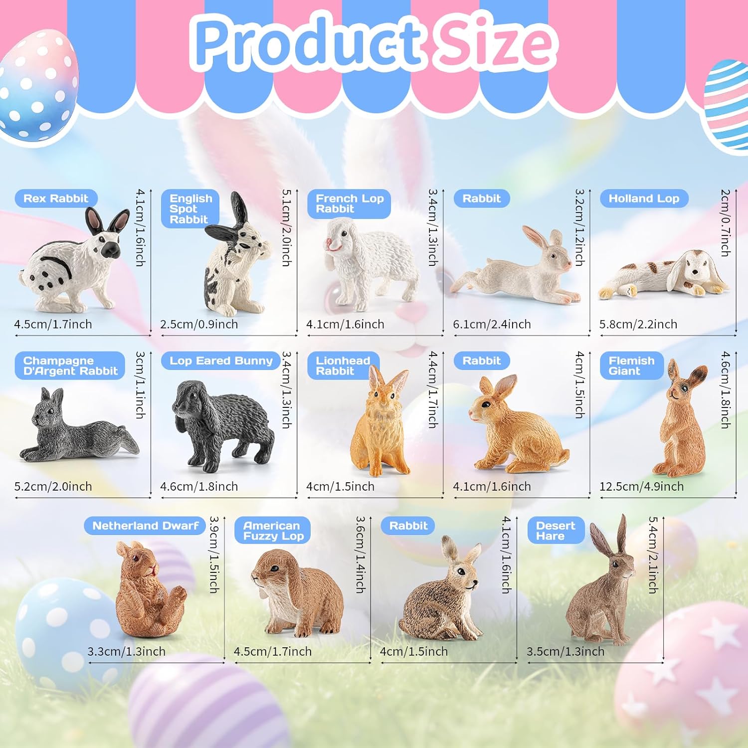 14 PCS Easter Bunny Figurines, Realistic Rabbit Animal Figures Toys for Kids, Cake Toppers, Easter Egg Fillers, Party Favors, Easter Decorations, Spring Decorations for Home