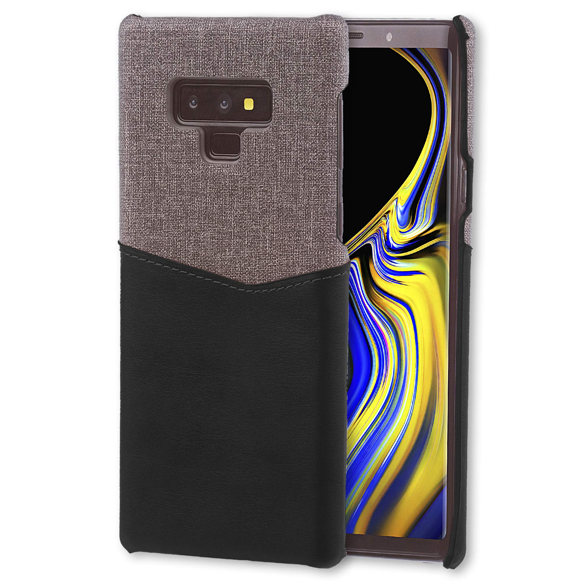 Lilware Card Wallet Plastic Phone Case for Samsung Galaxy Note 9. Fabric Texture and PU Leather Protective Cover with ID/Credit Card Slot Holder. Black