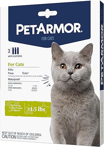 PetArmor para gatos, tratamiento de pulgas y garrapatas para gatos (más de 1.5 libras), incluye suministro de 3 meses de tratamientos tópicos contra